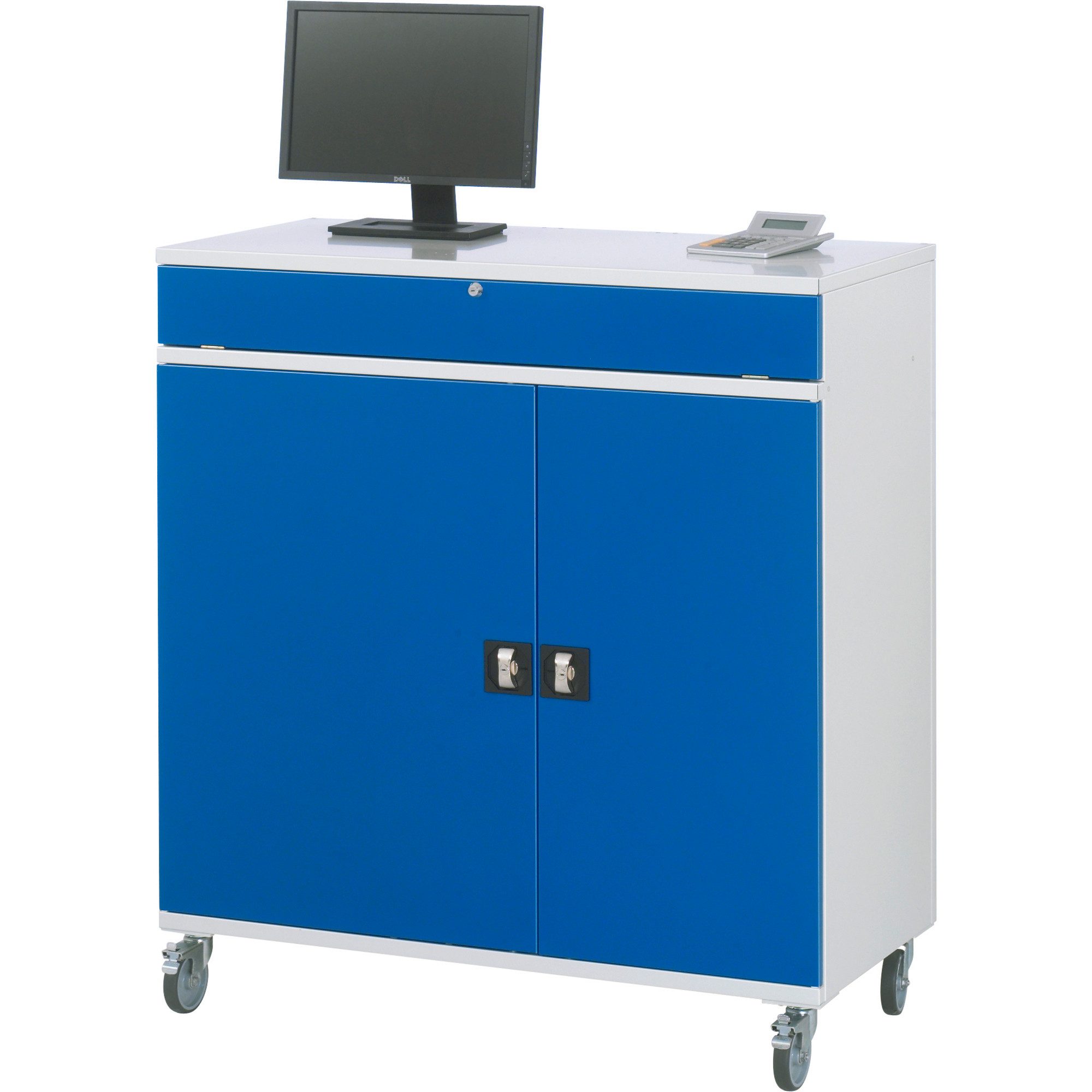 RAU Schreibtisch Computerschrank 1100x520x1185mm mobil lichtgrau/enzianblau