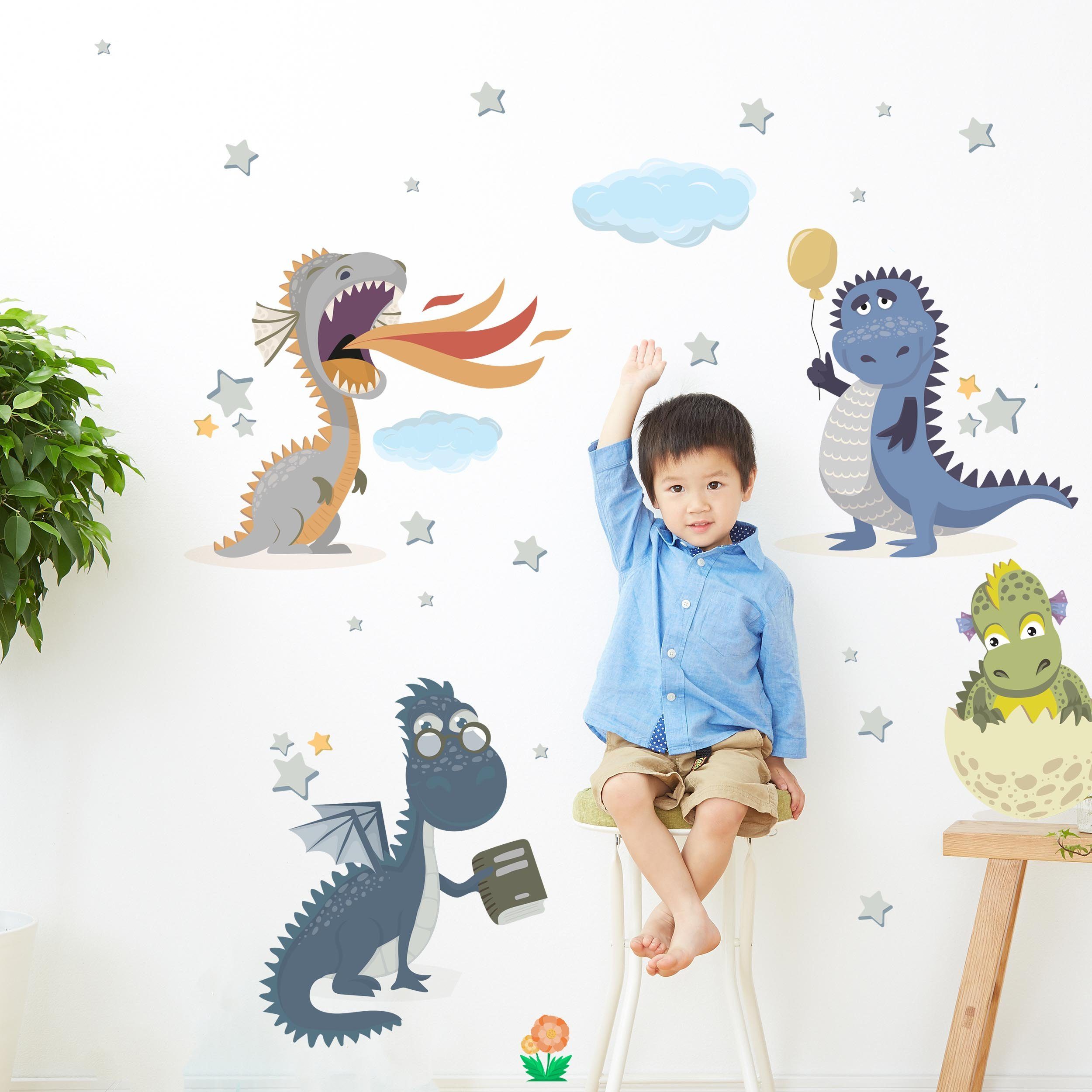 Wandtattoo Dino Freunde V290 Kinderzimmer, handgezeichnet