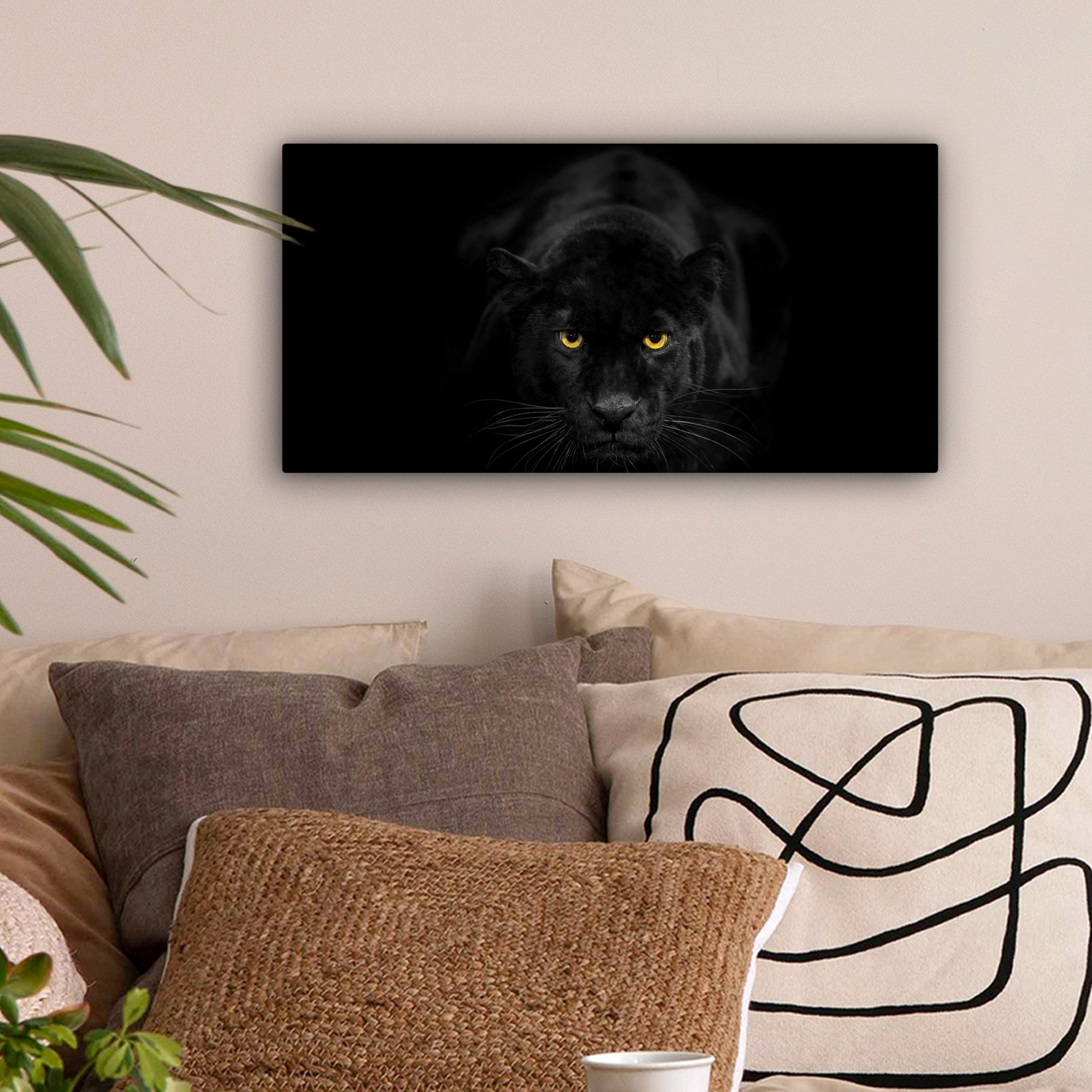 OneMillionCanvasses® Leinwandbild Panorama Panther - Tiere - Schwarz - Auge günstig online kaufen
