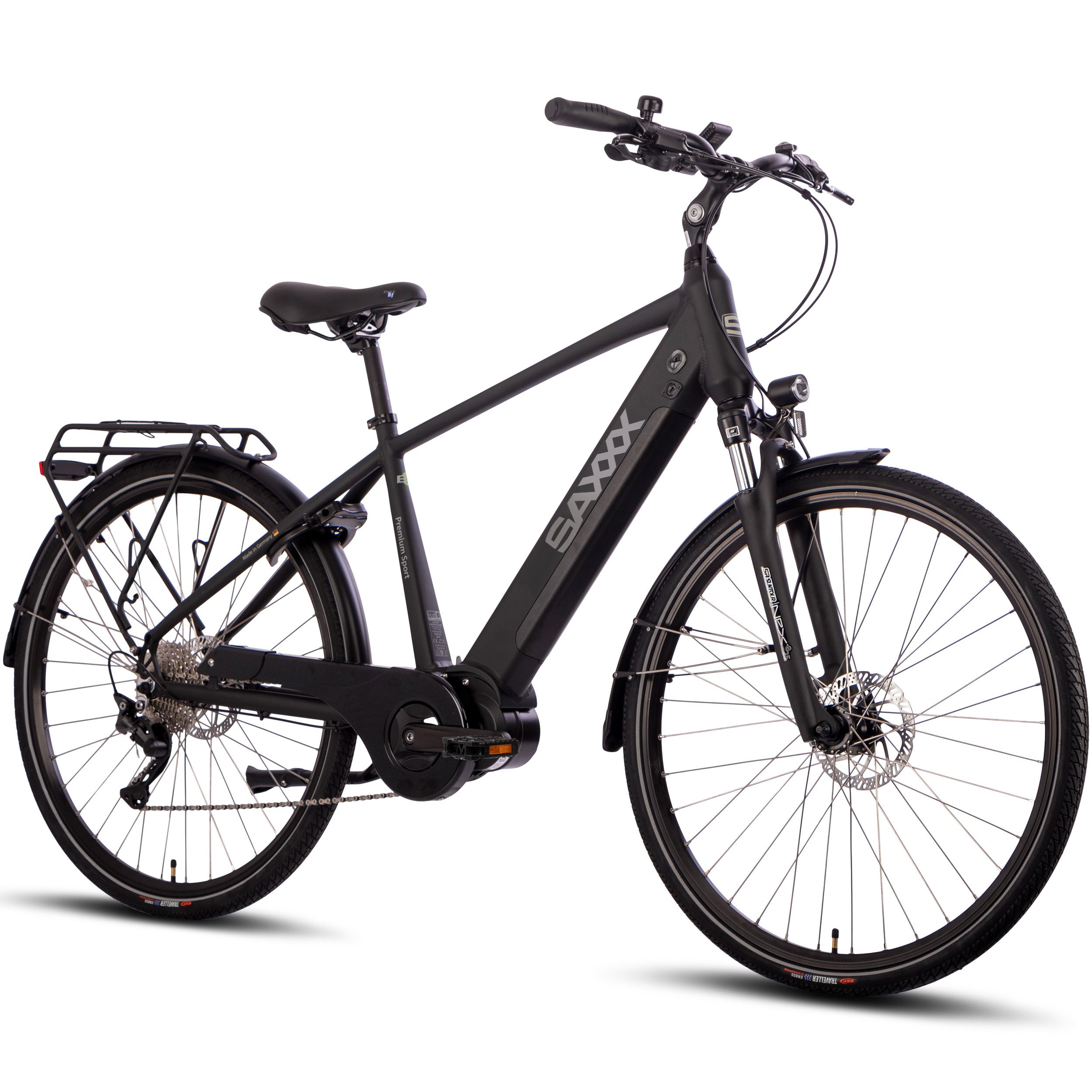SAXXX E-Bike Trekkingrad Damen/Herren 28'' Pedelec, SAXXX PSD, 522Wh, max. 110km, 5 Modi, 10 Gang SHIMANO Deore Schaltwerk, Kettenschaltung, Mittelmotor, 522 Wh, (mit abnehmbarem Akku, mit Rahmenschloss, zu 95 % vormontiert), 25km/h, E-Cityrad, hydr. Scheibenbremsen, max. Zuladung: 130 kg