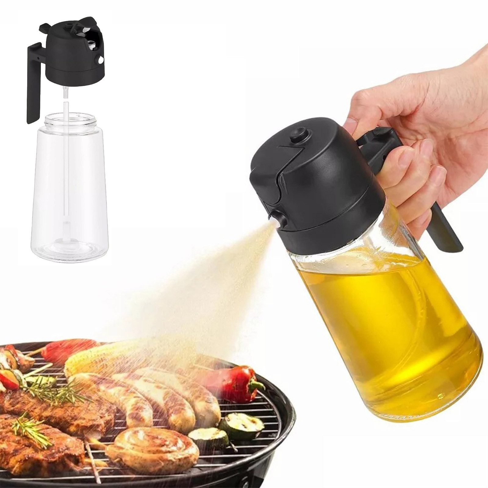 REDOM Ölspender 470ml Ölsprüher Ausgießer mit Sprühfunktion Ausguss, (2 in 1 Essigsprüher, 1-tlg., nachfüllbar leicht zu reinigen), für Olivenöl Essig Sojasauce Zitronensaft Grill usw.