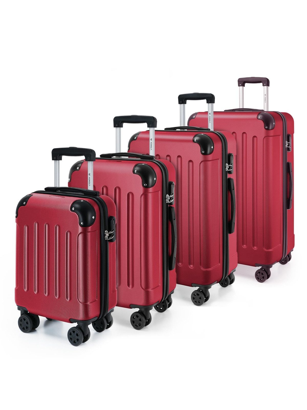YONSLY Kofferset Reisekoffer Trolley Rollkoffer Hartschalenkoffer in S-M-L-XL, 4 Rollen, (Spar-Set, 4 tlg., inkl. Größen S, M, L und XL), mit 360° Lenkrollen, Zahlenschloss und mehrstufigem Teleskopgriff