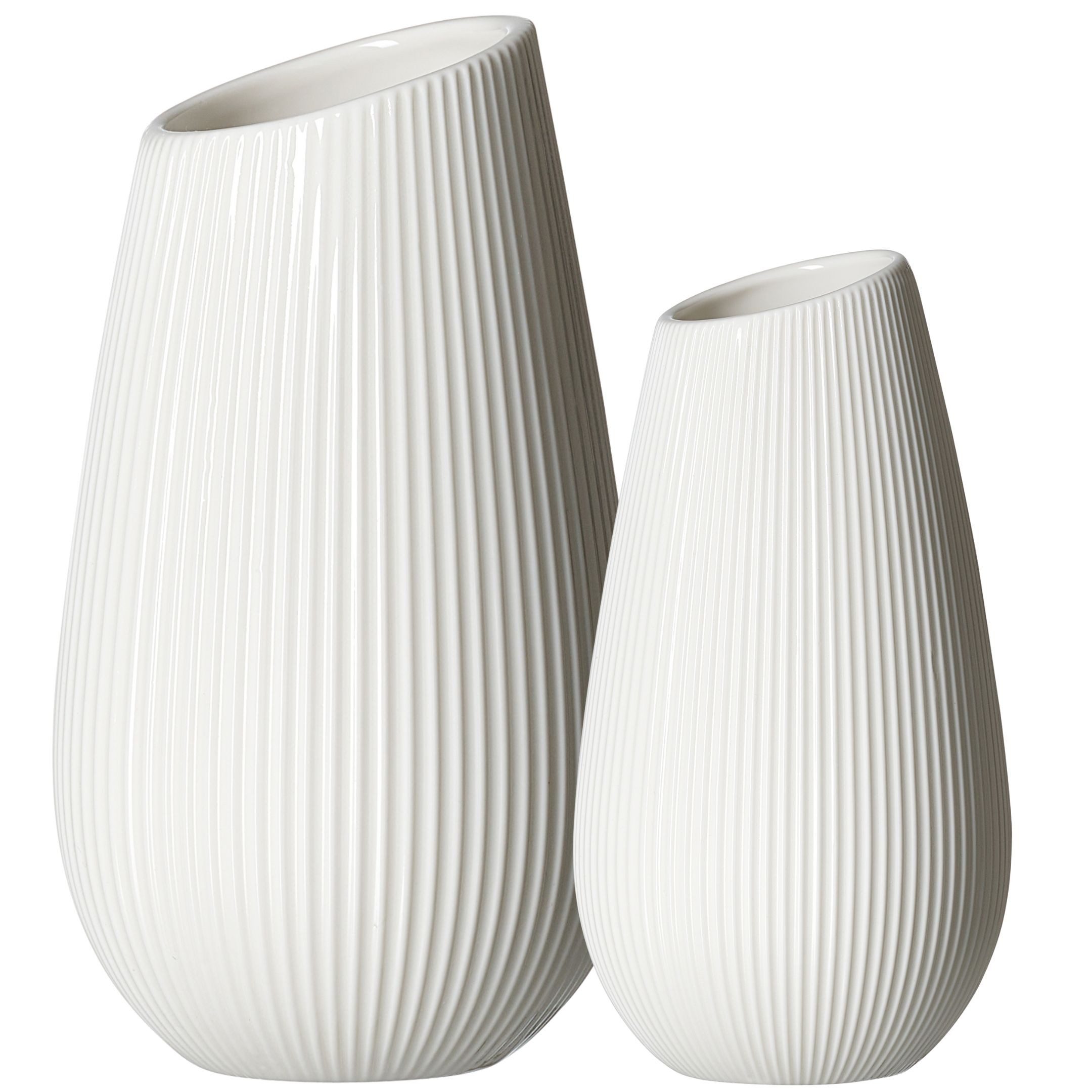 Ritzenhoff & Breker Tischvase Vasen-Set Alma, 2-teilig, 16/20cm, weißes Porzellan (Set, 2 St), mit feiner Rillenstruktur, schräg geschnittene Öffnung, modern