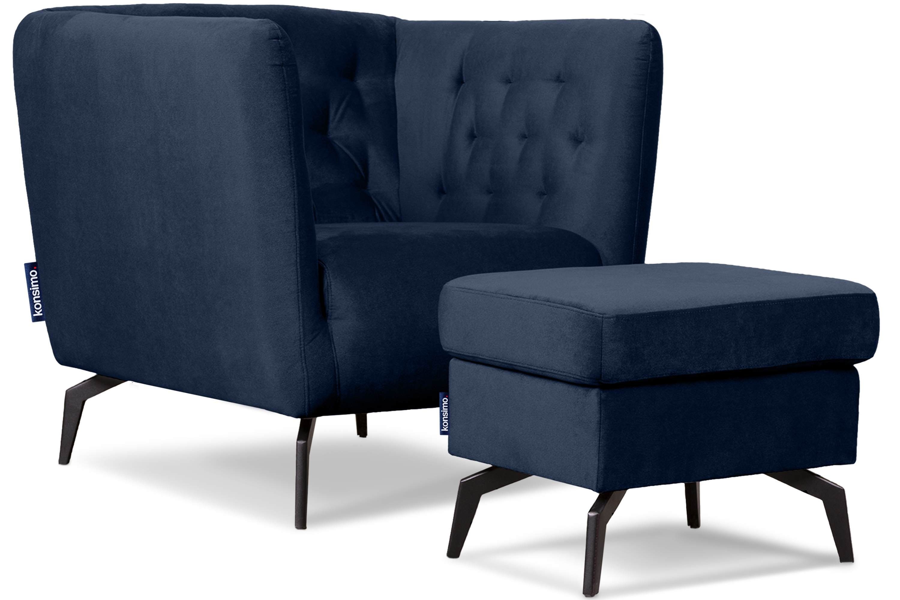 Metallfüßen, | im Sessel marineblau CORDI hohen Gesteppter Konsimo Sitz und marineblau Feder Sessel, gewellte Schaumstoff auf