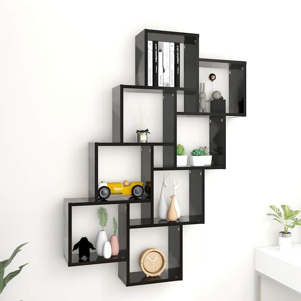 furnicato Wandregal Würfel-90x15x119 cm Schwarz aus Holzwerkstoff, 1-tlg., Stabiles Regal-Element mit viel Stauraum für Bücher und Ornamente