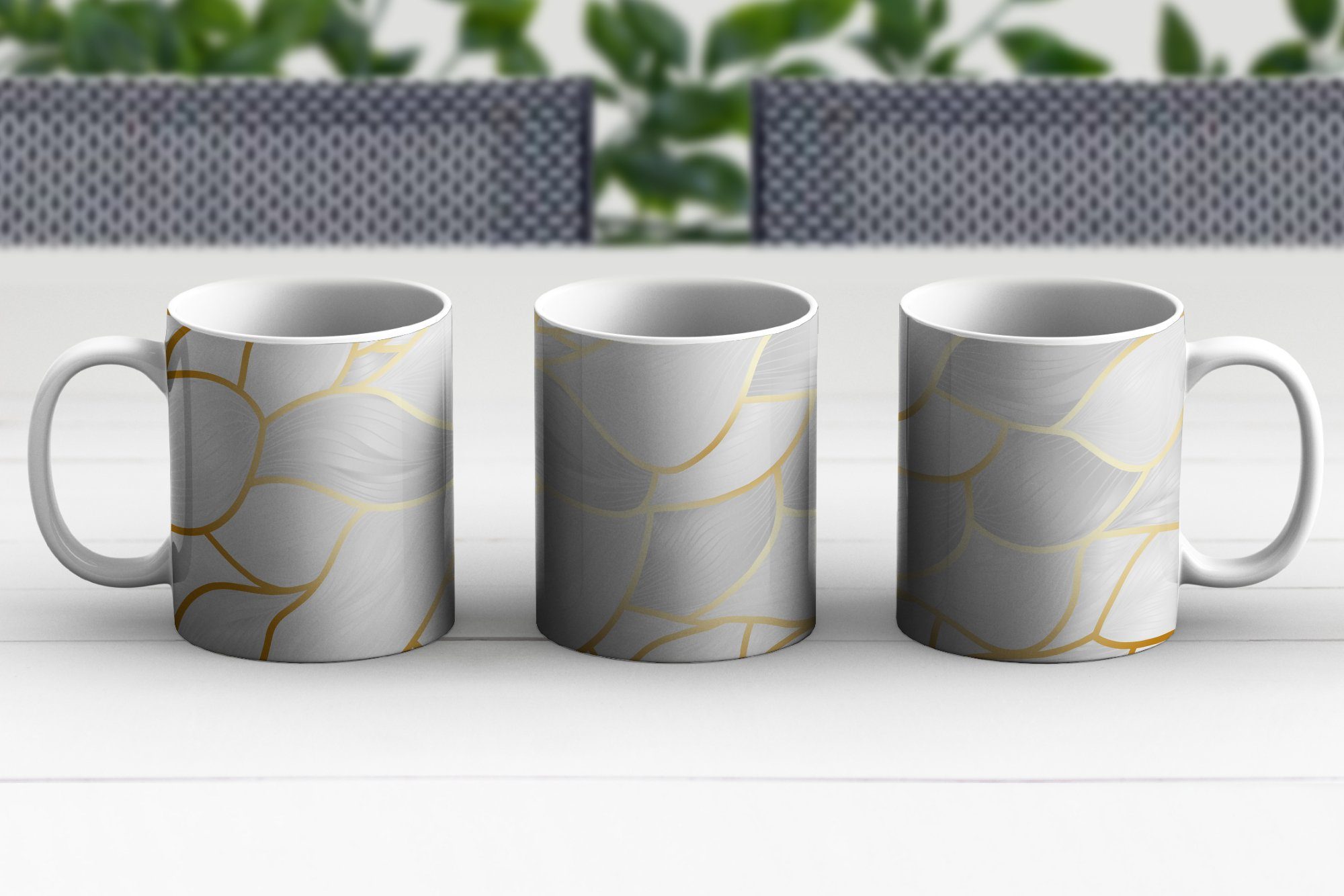 Muster Tasse Abstraktes Teetasse, Kaffeetassen, MuchoWow goldenen Geschenk Keramik, Becher, Teetasse, Linien, mit