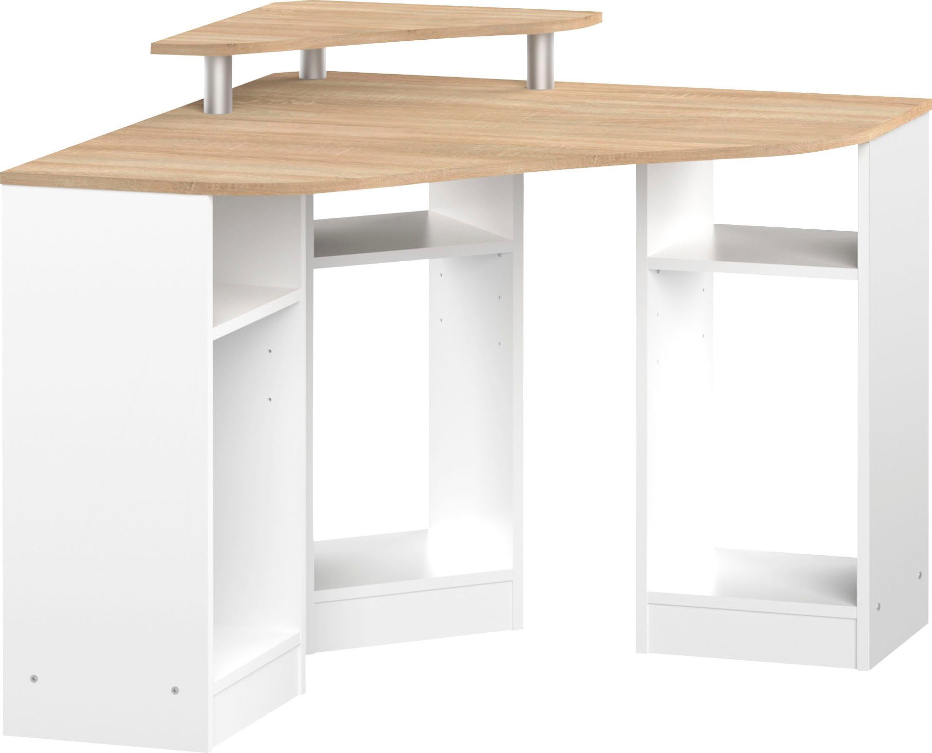 Corner, eichefarbig 94 | Breite cm Tischplatte in Schreibtisch TemaHome Farbvarianten, Melamingestell, untersch. eichefarben/weiß