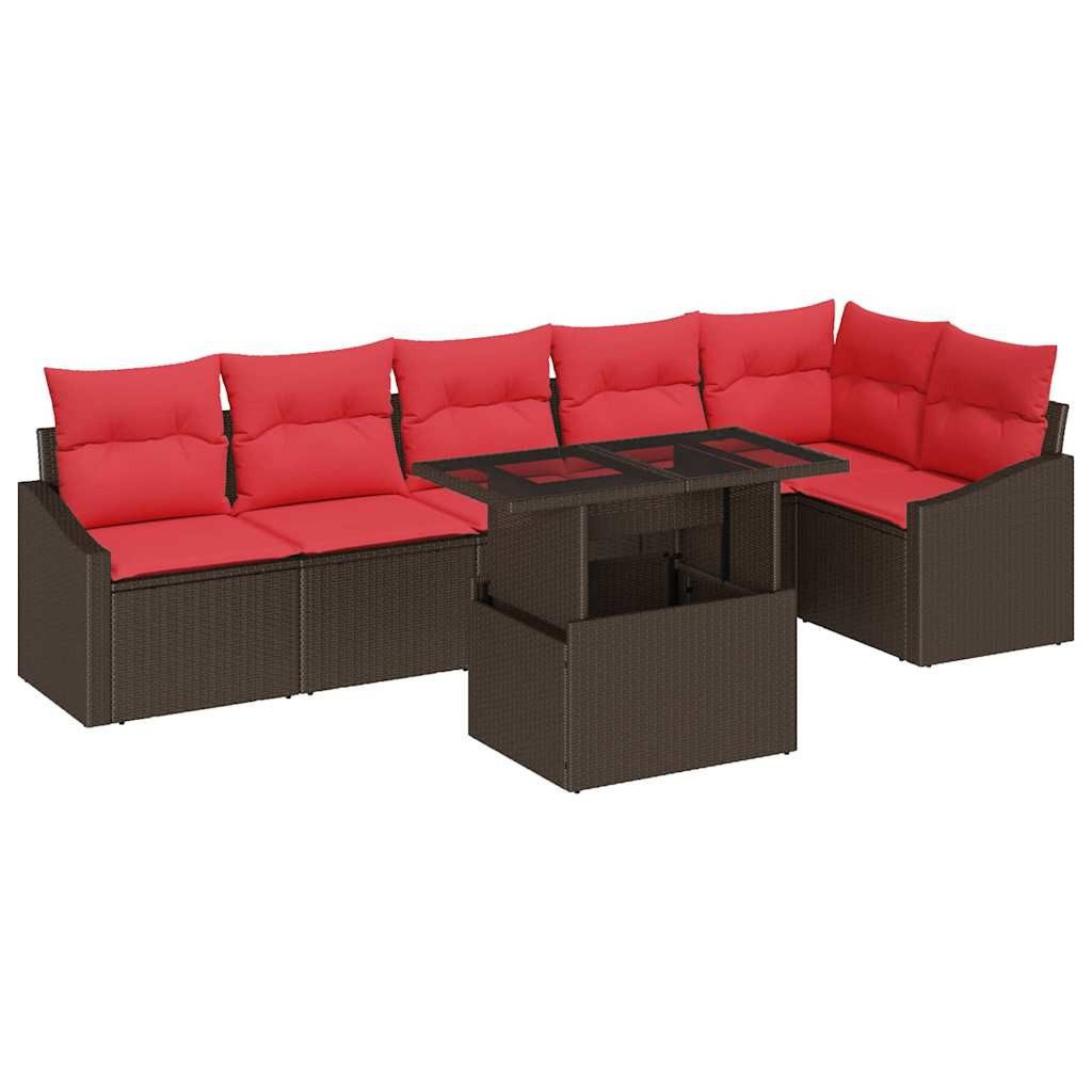 vidaXL Loungesofa Gartensofa-set 7 stk. Braun und Rot Poly-Rattan, 7 Teile