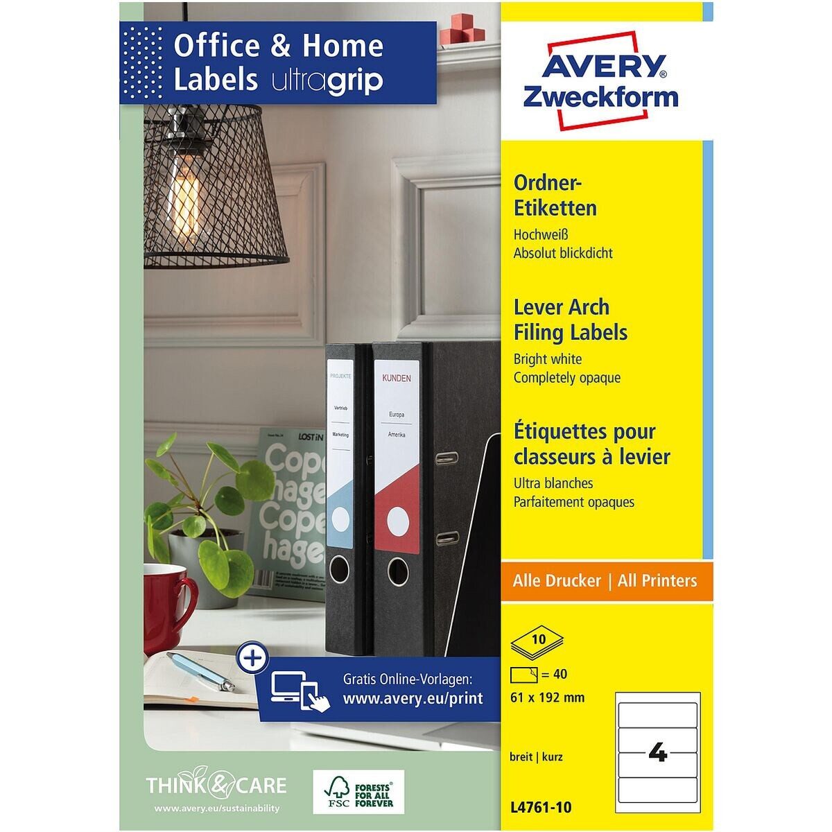 Avery Zweckform Etiketten L4761-10, für Ordner, kurz/breit (61x192 mm), selbstklebend – Bild 4 von 5