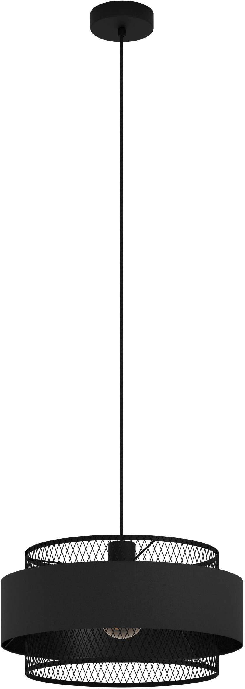 EGLO Hängeleuchte BAZELY Hängelampe, Stahl und Textil, E27, Esszimmerlampe, Pendellampe, Leuchtmittel wechselbar, ohne Leuchtmittel, Hängeleuchte, Esstischlampe, H110 x Ø40 cm, schwarz, 1X40W exkl.