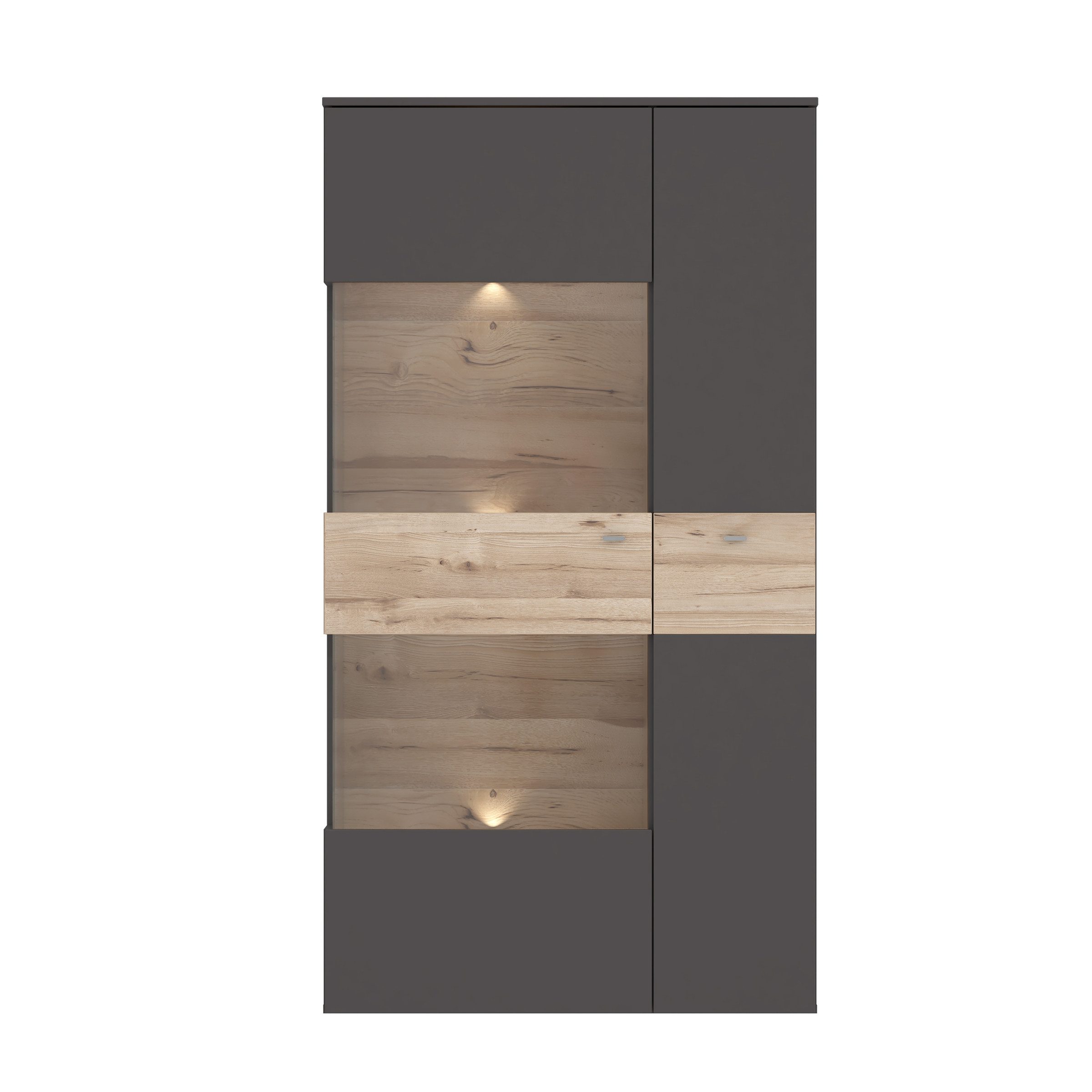 freiraum Vitrine COMO Grau/Planked Eiche Dekor inkl. Beleuchtung - 90,1x168,1x41,3cm (BxHxT)