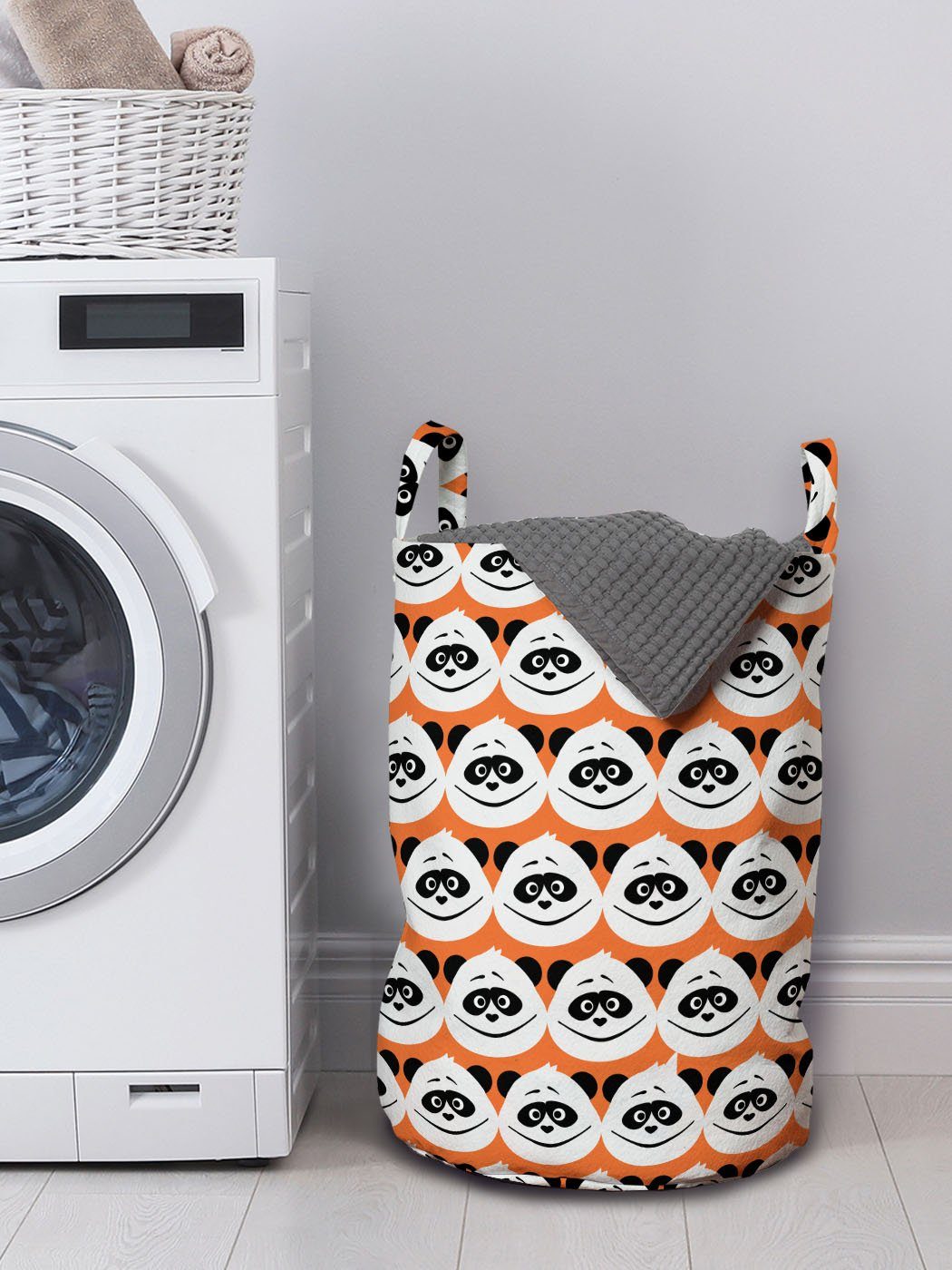 Abakuhaus Wäschesäckchen Wäschekorb Monochrome Waschsalons, Grafik Kordelzugverschluss Bären Griffen mit für Panda-Bär