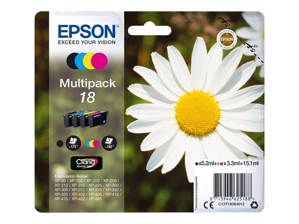 Thumbnail - Epson EPSON 18 Multipack 4er Pack Schwarz, Gelb, Cyan, Magenta Tintenpatrone Tintenpatrone
