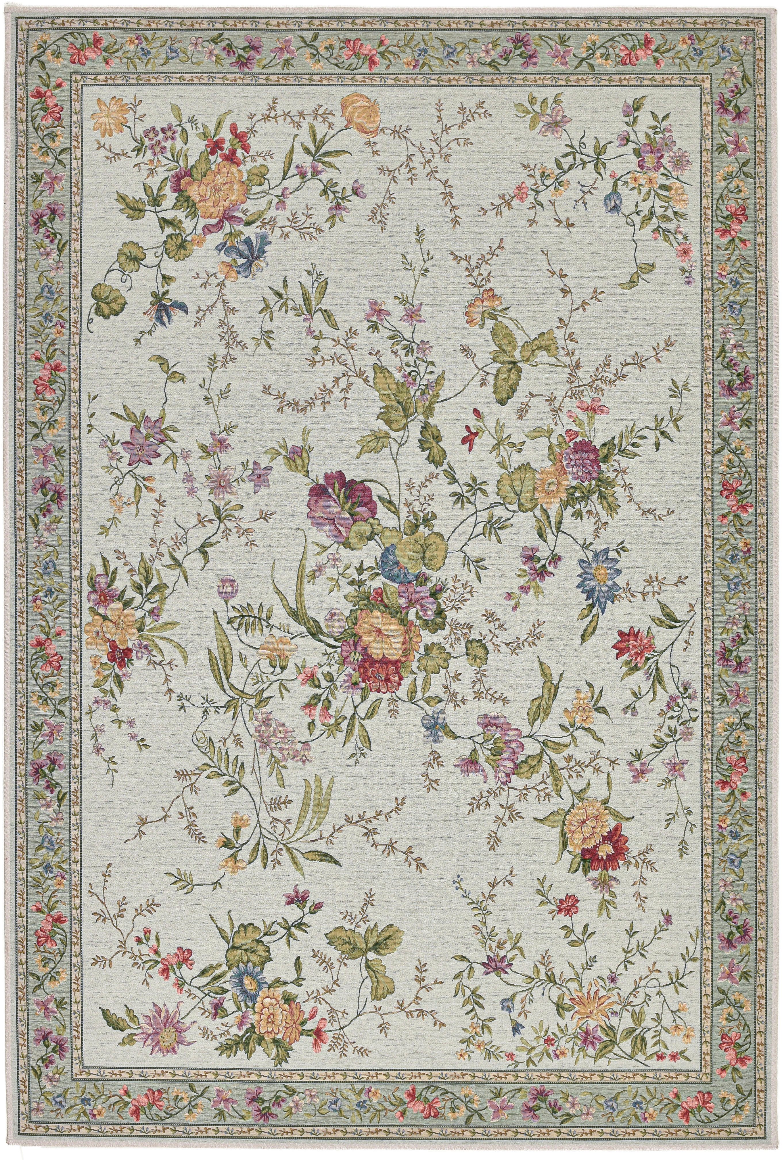 THEKO Teppich Flomi Sagrini, rechteckig, Höhe: 4 mm, Flachgewebe, Pastell-Farben, Blumen Design, mit Bordüre