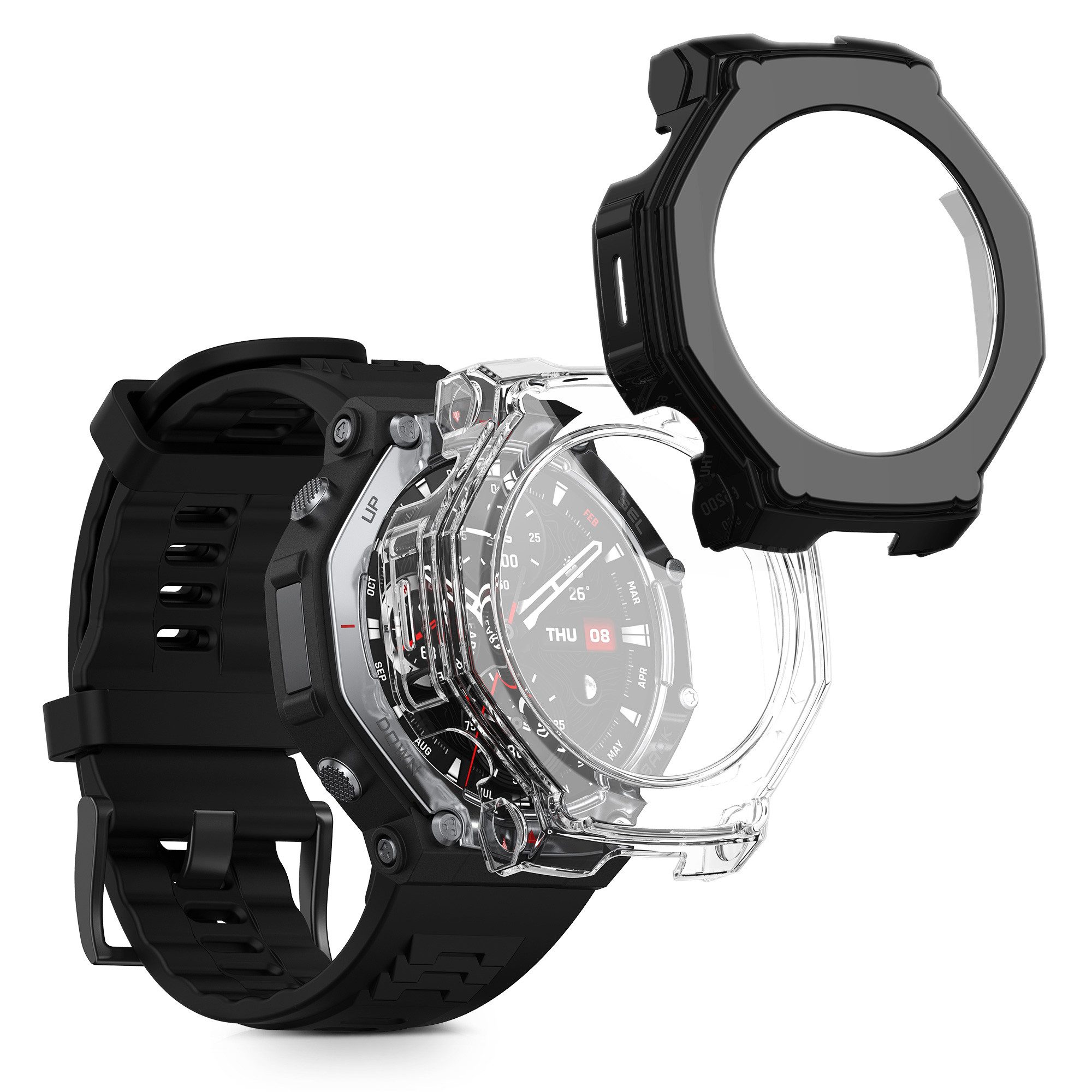 kwmobile 2x Glas Hülle für Amazfit T-Rex3 Pro 48mm Smartwatch, 2-tlg., Schutzhülle Fullbody Fitnesstracker Case Set aus Glas