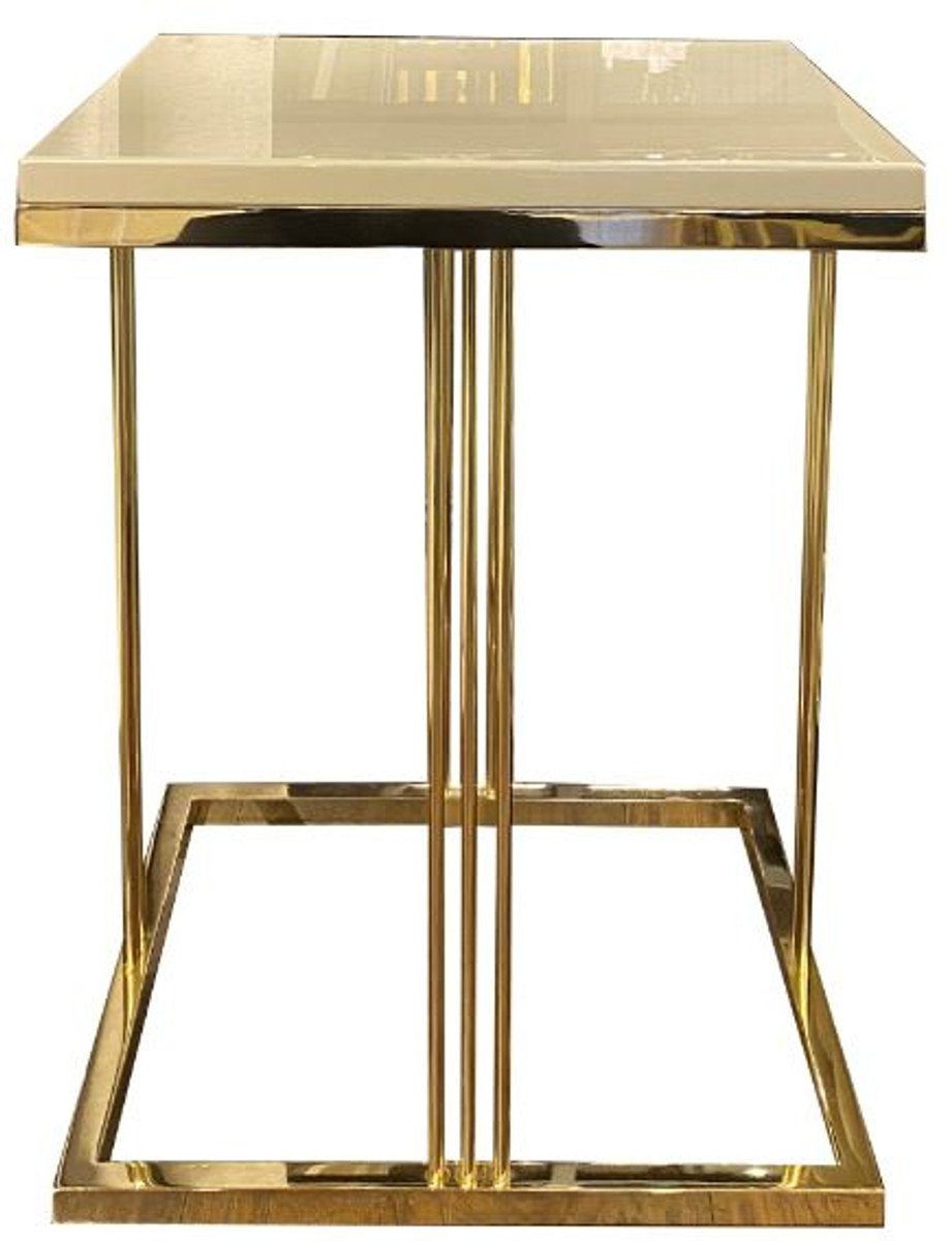 Casa Padrino Beistelltisch Luxus Beistelltisch Grau / Gold 50 x 50 x H. 65 cm - Edler Tisch mit Glasplatte - Luxus Qualität - Möbel