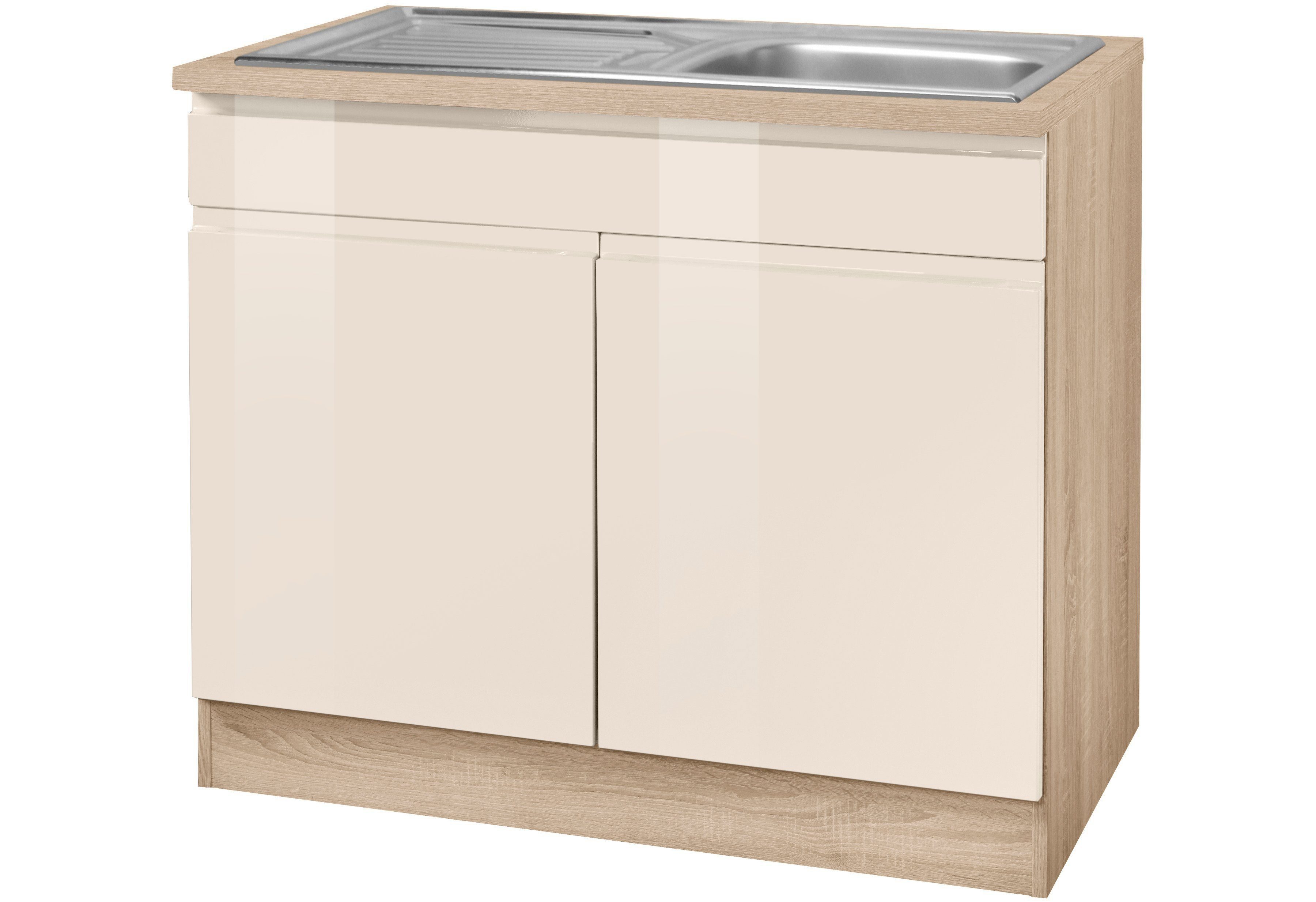 HELD MÖBEL Spülenschrank Virginia 100 cm breit, inklusive Einbauspüle creme Hochglanz | Spülenschränke