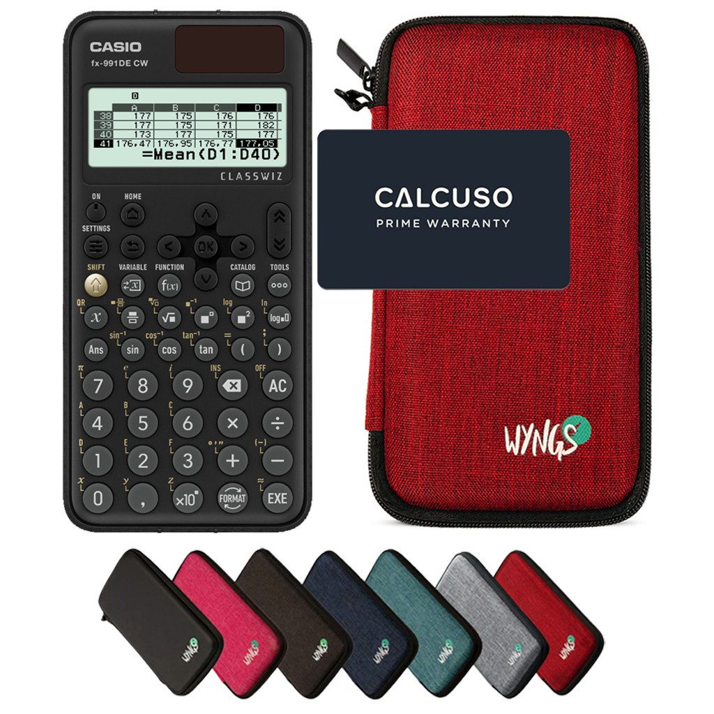 CASIO Taschenrechner fx-991DE CW ClassWiz inkl. WYNGS Schutztasche Rot