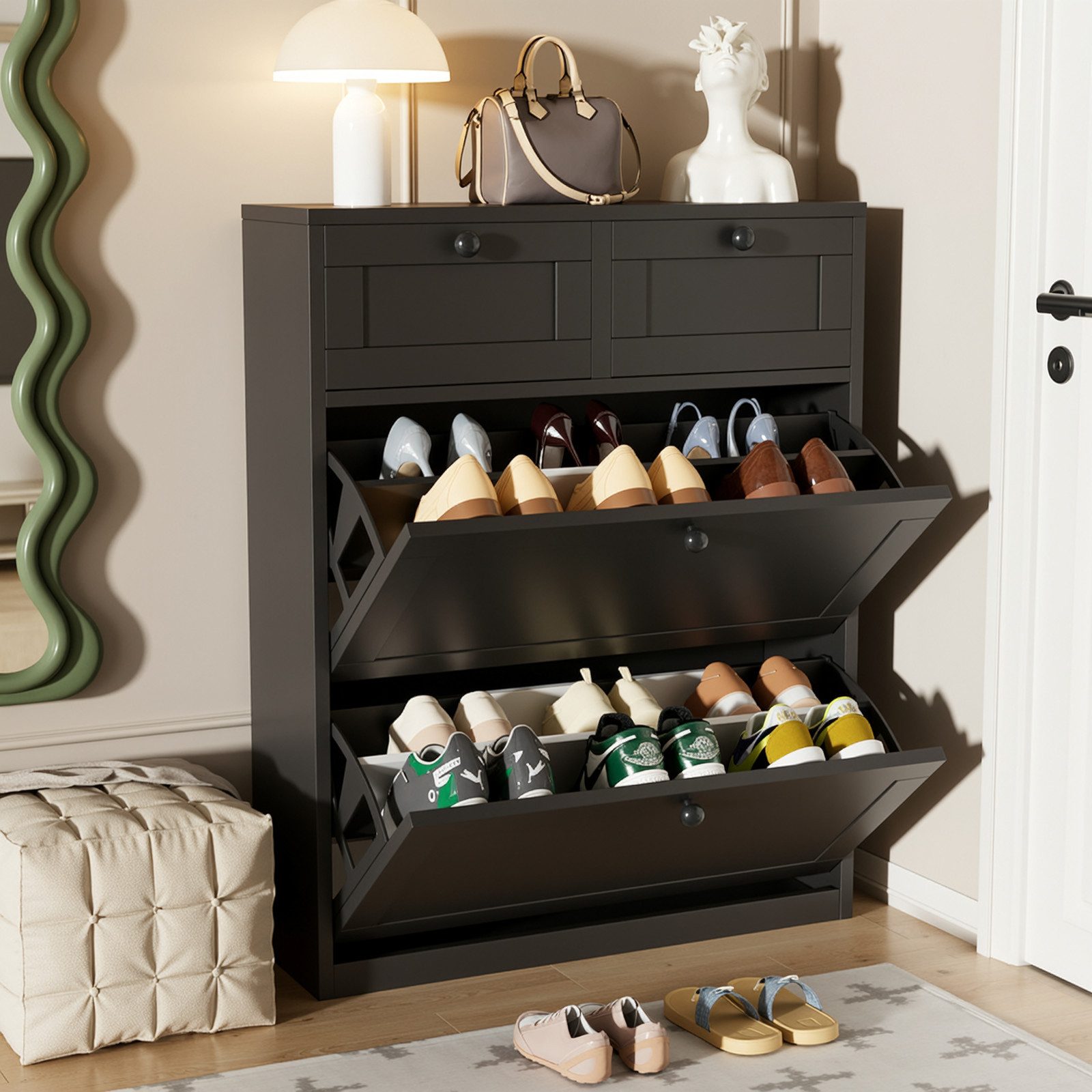 VOWNER Schuhschrank mit 2 Klappen, Einstellbarer Schmal Schuhregal, 80 x 24 günstig online kaufen