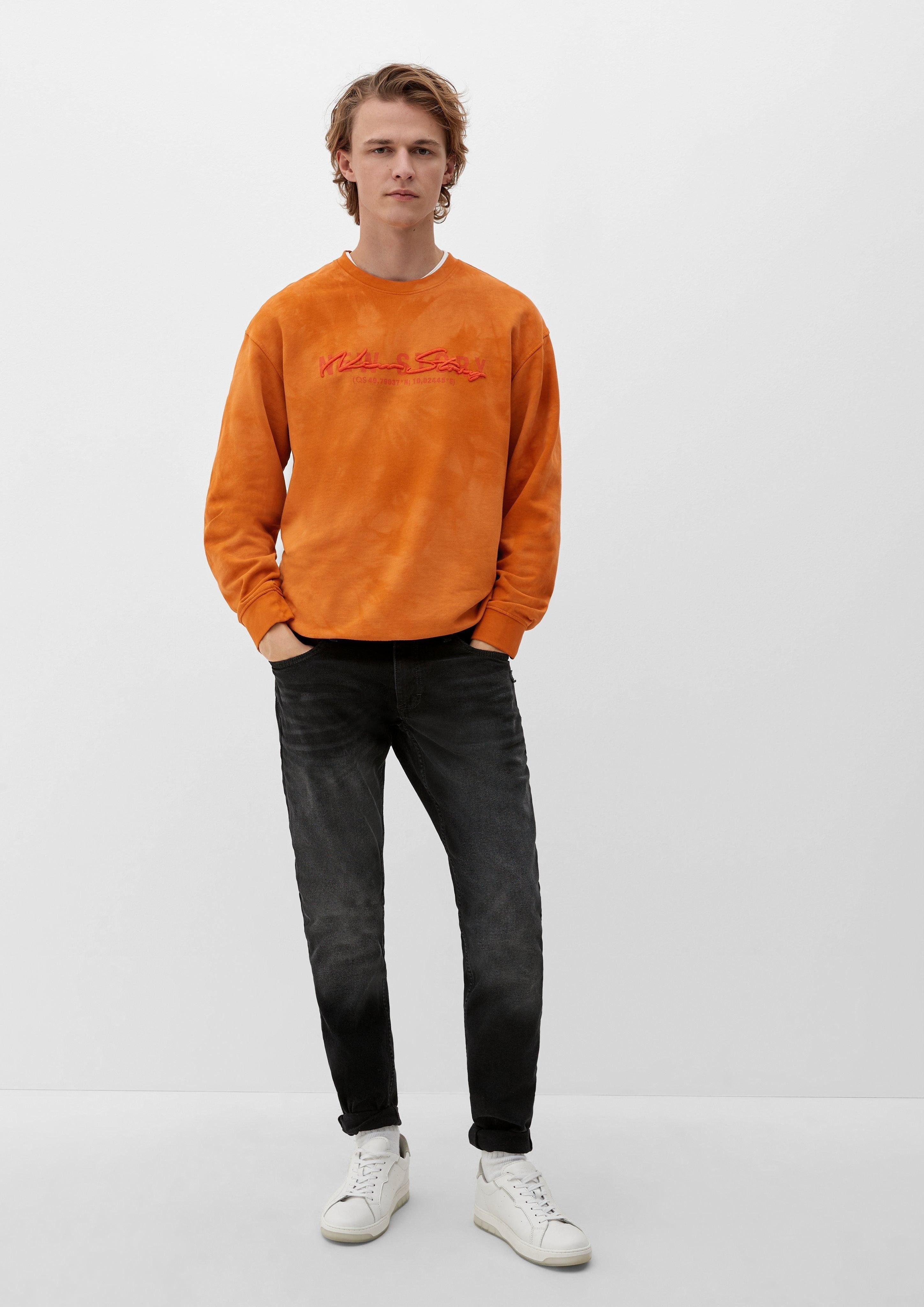QS Sweatshirt Sweatshirt in Batik-Optik Stickerei orange