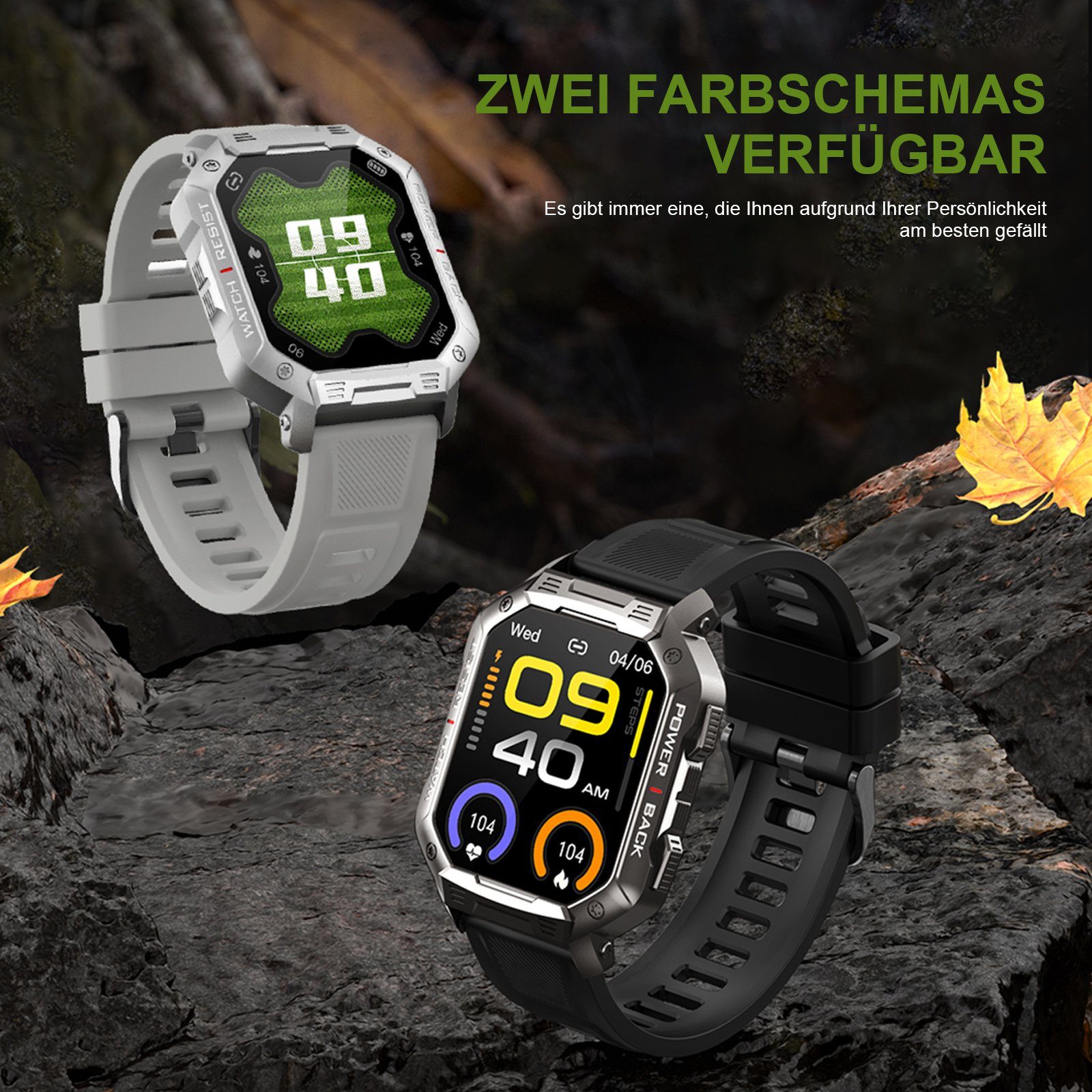 REDOM Wasserdichte Fitnessuhr Tracker Uhr Smartwatch mit großem Bildschirm Smartwatch (1.83 Zoll) Intelligente Alltagsbegleiter-Funktionen Sportuhr mit 100+ Sportmodi, 1-tlg., Für iOS & Android IP68 wasserdicht 3-fach Schutztechnologie, Mit Pulsmesser Schrittzähler Schlafmonitor HX3605-Sensor BT-Telefonie