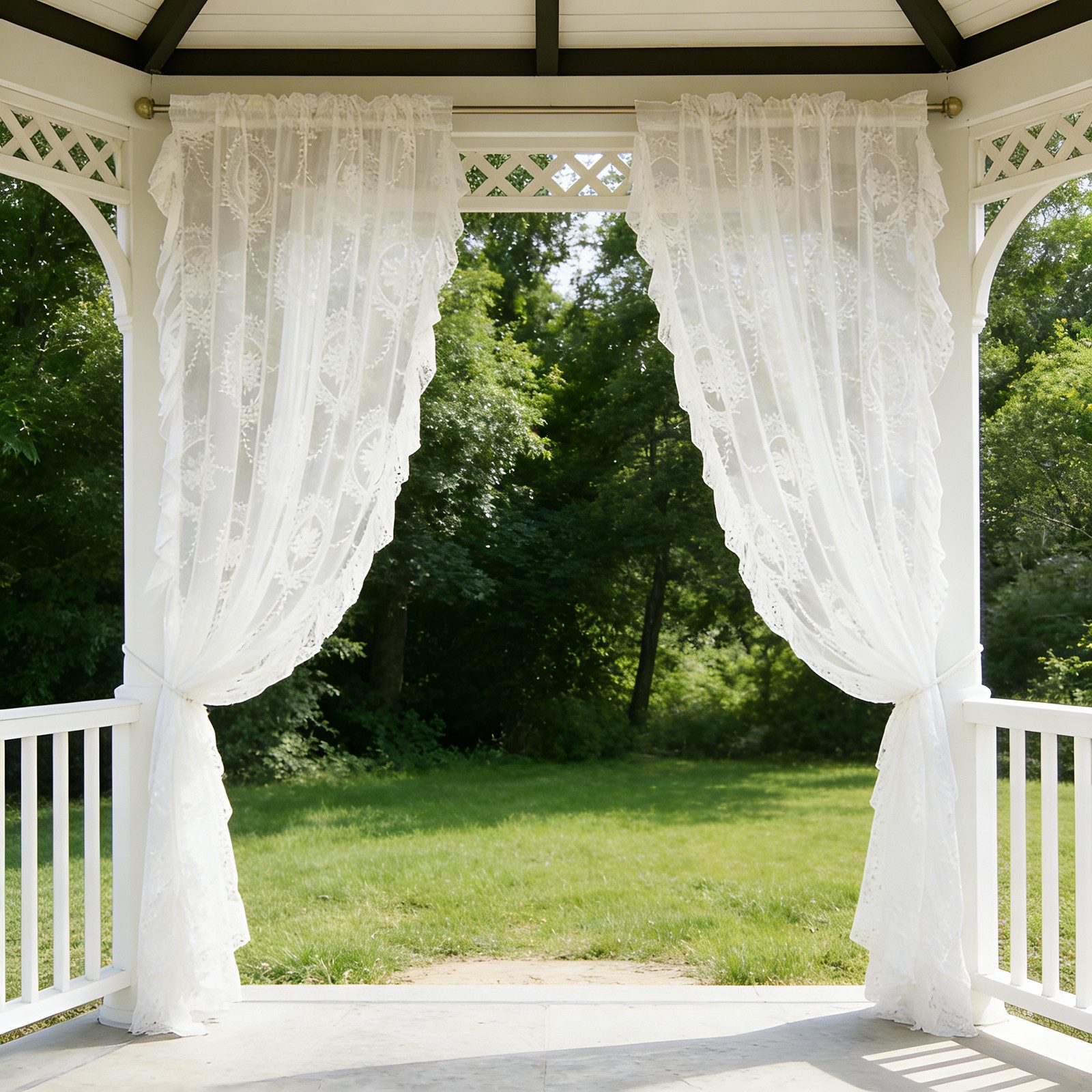 Qelus Gardine Voile Gardinen Transparent Vorhänge Kräuselband für Innen Außen (2 St), 2er Set Rüschenvorhänge Vintage-Tüll, Blumenspitze Shabby-Chic-Dekor