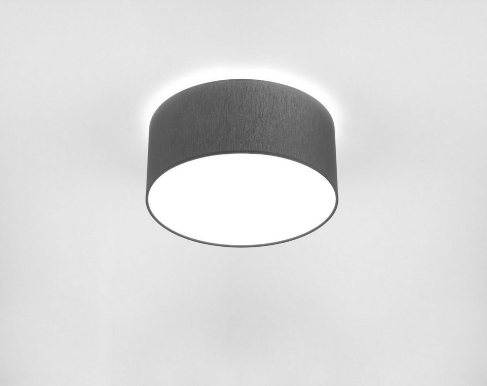 Licht-Erlebnisse Deckenleuchte CAMERON, ohne Leuchtmittel, Runde Deckenlampe  Grau Stoffschirm Zylinder Schlafzimmer Lampe