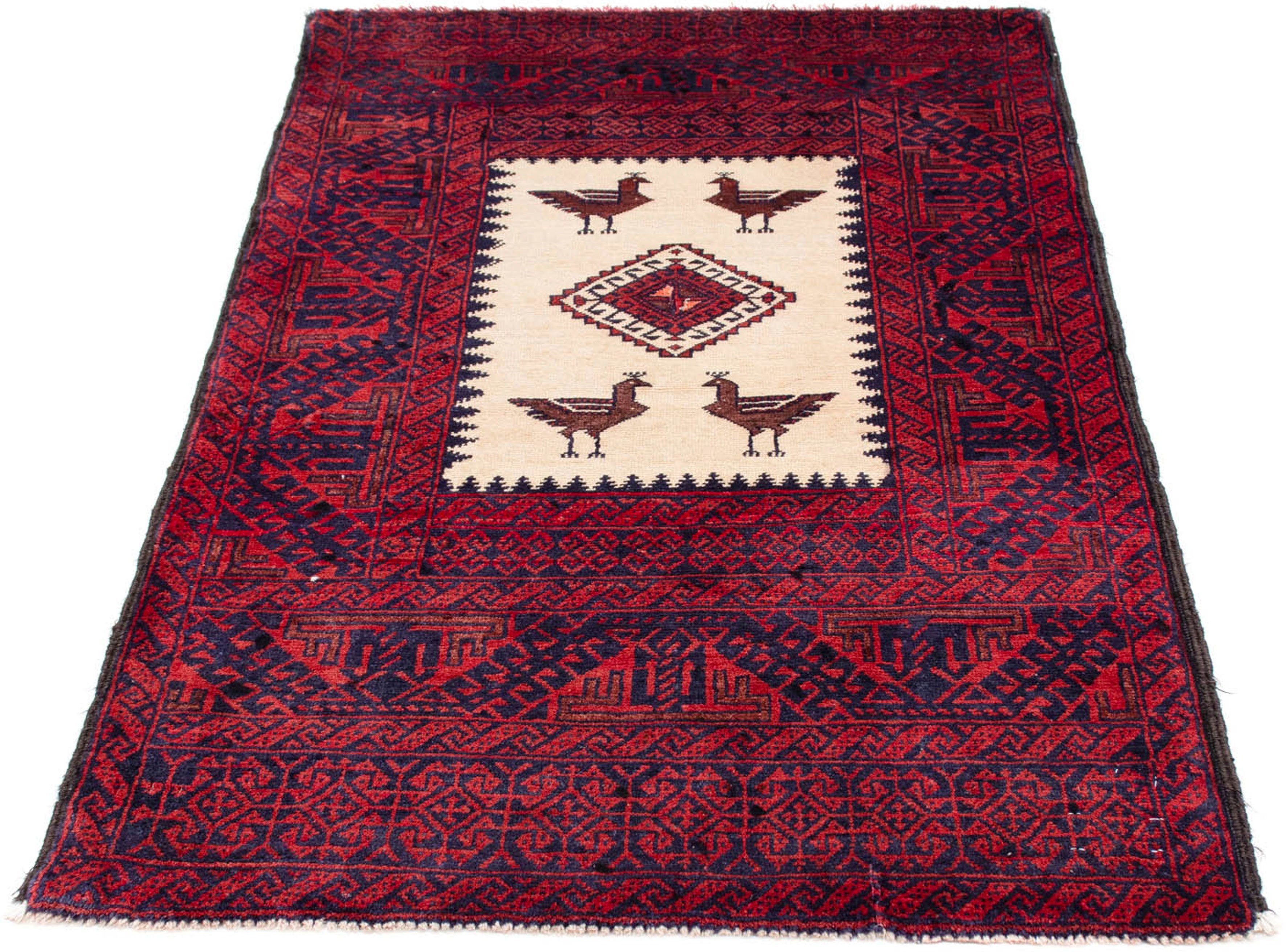 Orientteppich Belutsch - 160 x 90 cm - rot, morgenland, rechteckig, Höhe: 8 mm, Wohnzimmer, Handgeknüpft, Einzelstück mit Zertifikat
