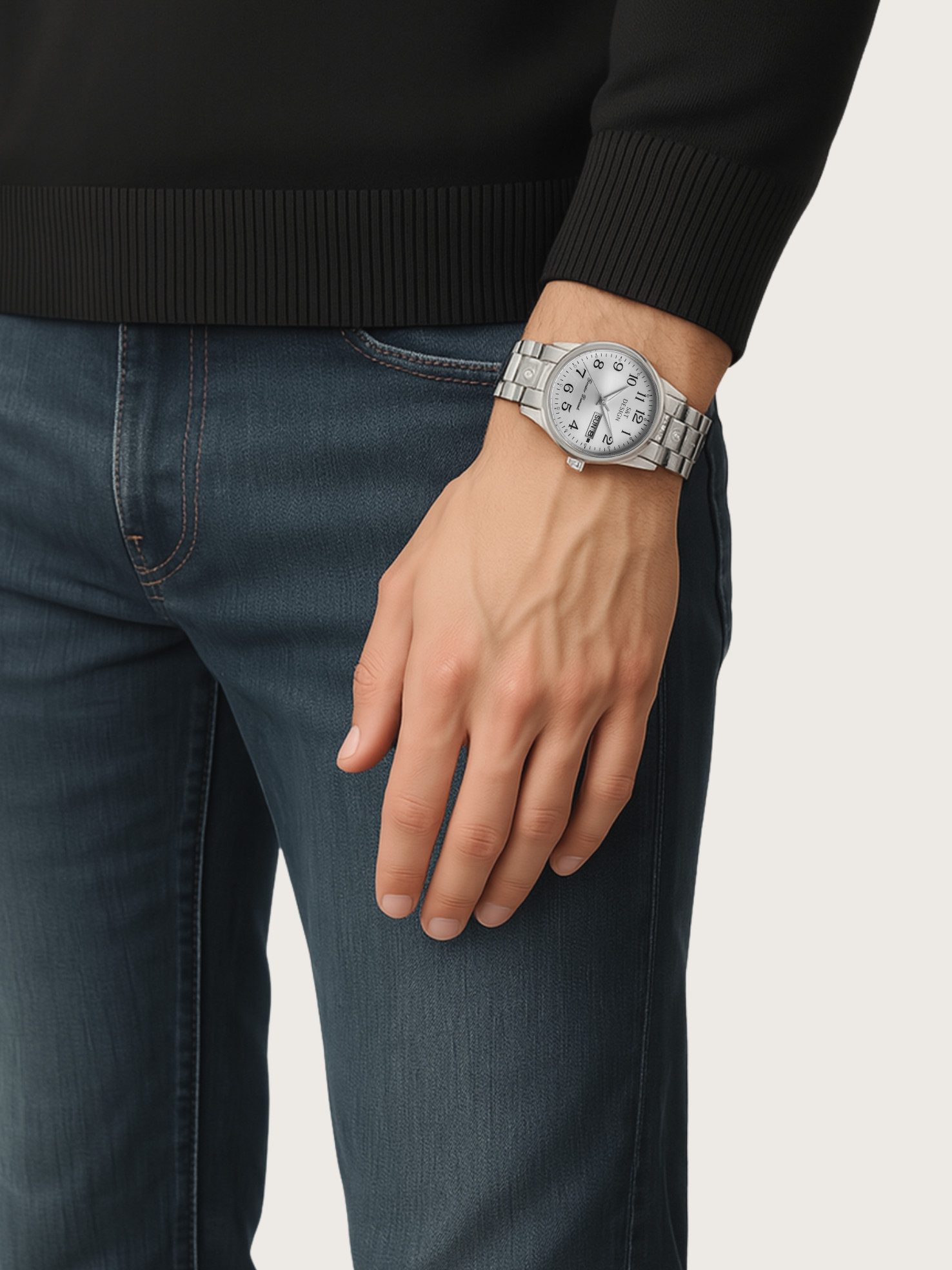 S&T Design Quarzuhr Herren Uhr Edelstahl Armbanduhr Herrenuhr, (Geschenkebox (Etui), inkl. Armbandkürzer & Etui), Männer Uhr 3Bar Wasserdicht Datum Große Ziffern Zahlen Analog