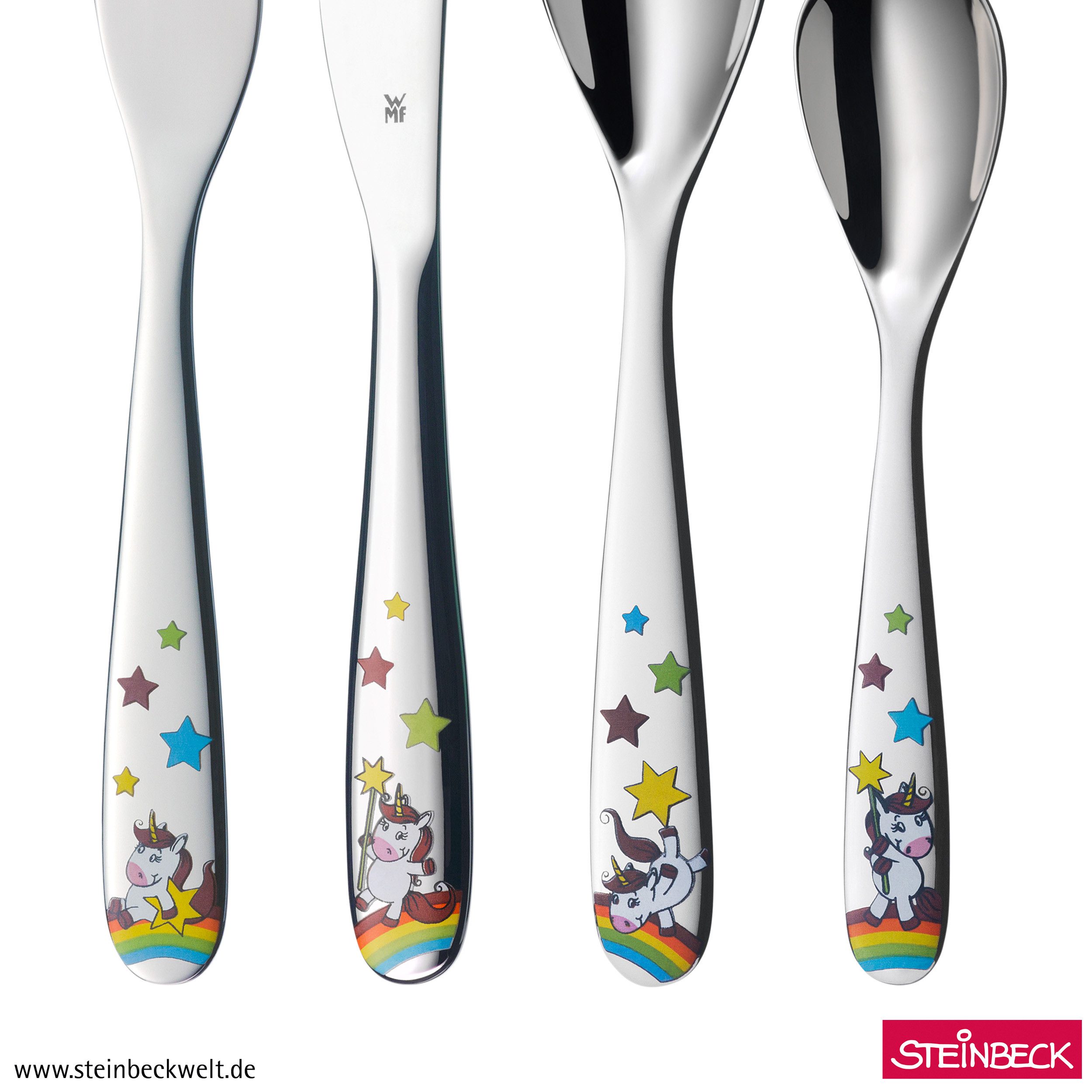WMF Kinderbesteck Einhorn (4-tlg), 1 Personen, Cromargan® Edelstahl Rostfrei 18/10, ab 3 Jahren, hygienisch, säurefest