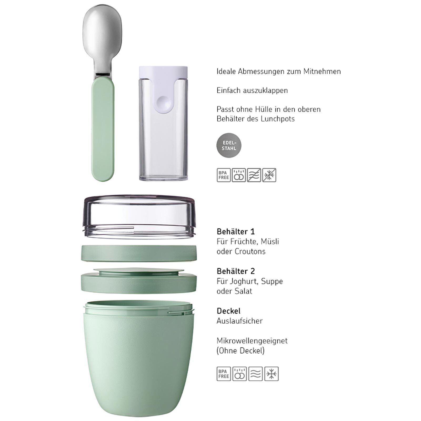 Mepal Lunchbox Ellipse Lunchpot mit Snack-Deckel und Klapplöffel, Material-Mix, (3-tlg)