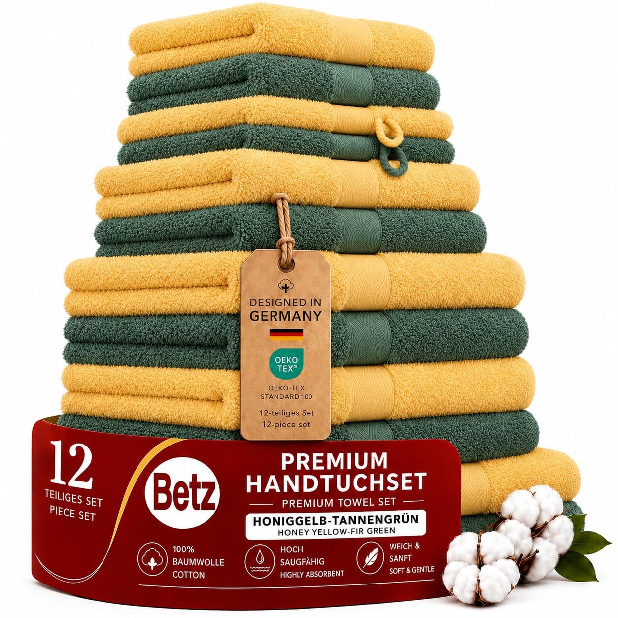 Betz Handtücher Premium Handtuch-Set 12-tlg., 100% Baumwolle (Set, 12-St), Duschtücher,Handtücher, Gästetücher, Seiftücher,Waschhandschuhe