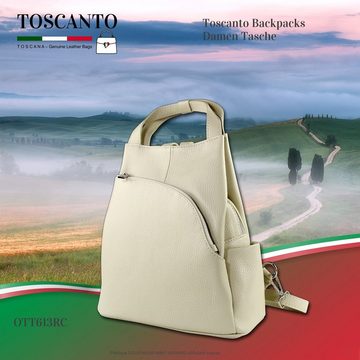 Toscanto Cityrucksack Toscanto Damen Cityrucksack Leder Tasche (Cityrucksack), Damen Cityrucksack Leder, beige, Größe ca. 27cm