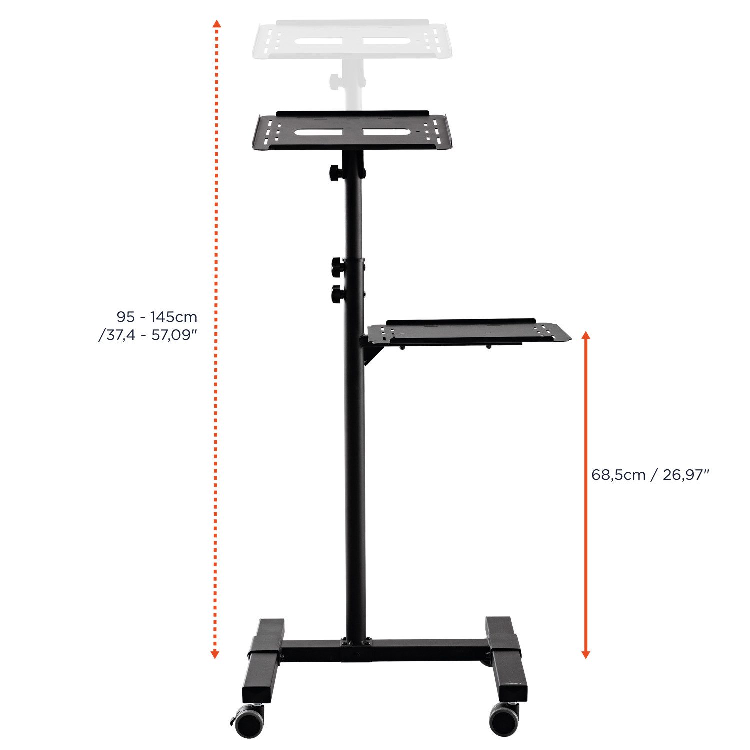 Celexon Beamer-Wandhalterung Projektionstisch PT3020, (höhenverstellbar, rollbar, 2 Ablageflächen, Höhe 95 - 145 cm)