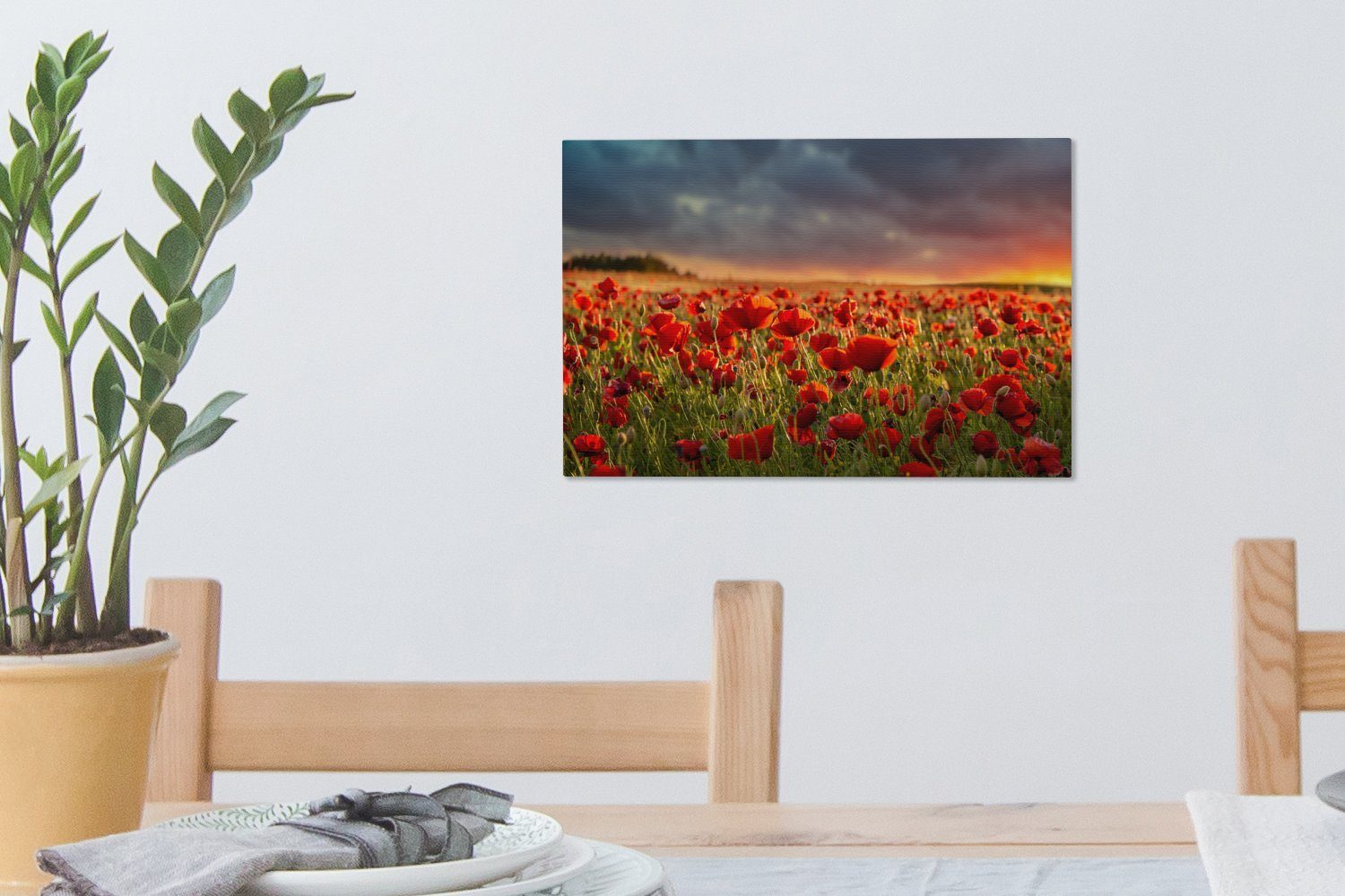 OneMillionCanvasses® Leinwandbild Mohnblumen - Wandbild Sonne, cm Wolken (1 Leinwandbilder, St), Wanddeko, 30x20 - Aufhängefertig