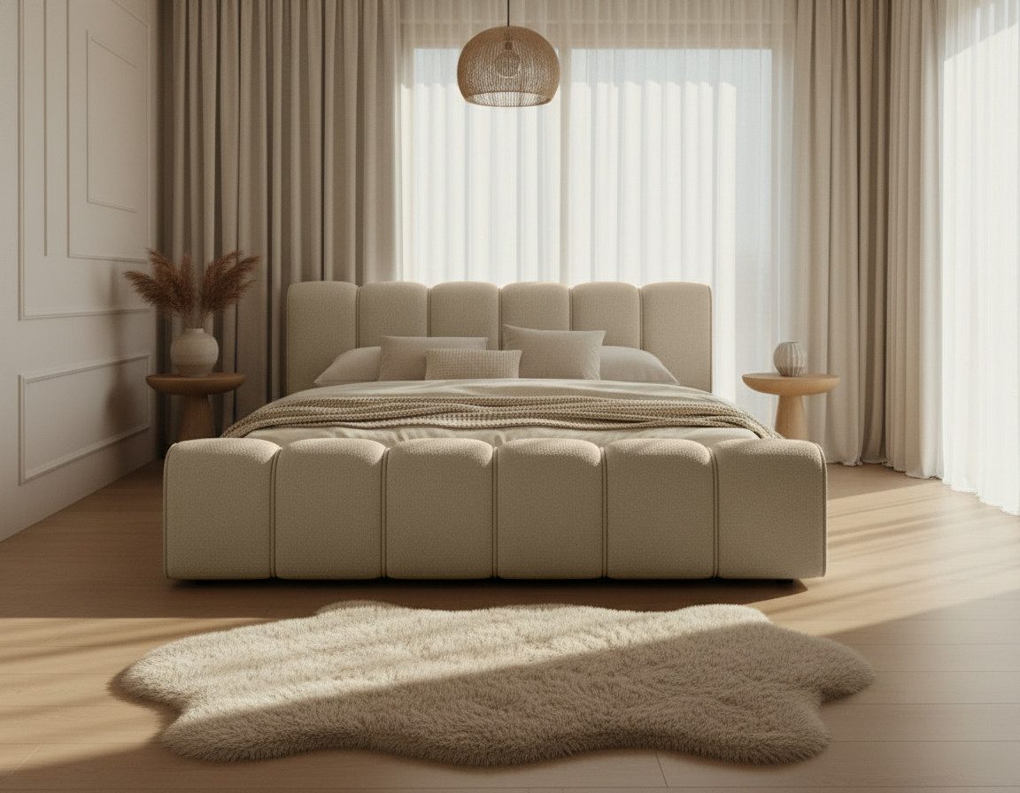 thematys Polsterbett mit Bettkasten, CLOUD 140x200 160x200 180x200 200x200cm (Kopfteil im Oversize-Look und Stauraum – weich, modern und pflegeleicht), Inklusive Lattenrost), hochwertiger Davis-Stoff in Grafit, Grau, Weiß, Beige und Kreme