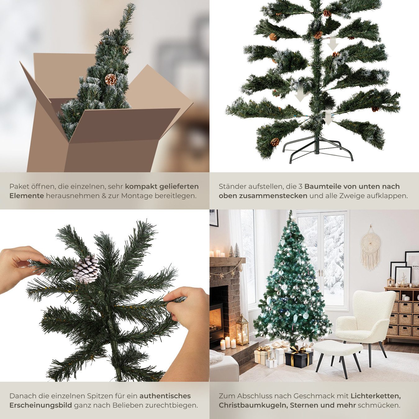 tectake Künstlicher Weihnachtsbaum Christbaum künstlich Tannenbaum 180 cm Kiefernzapfen Grün, Undekorierter/Unbeleuchteter Baum, 180 cm, künstlich mit Zapfen