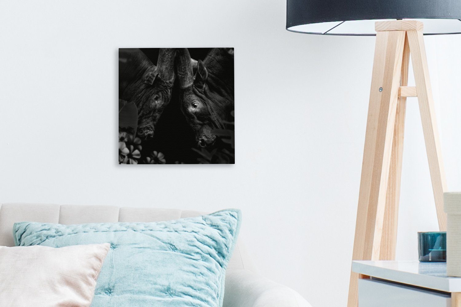 OneMillionCanvasses® Leinwandbild Blumen - Kuh - Weiß, Bilder Schlafzimmer Schwarz Wohnzimmer - Dschungel St), Leinwand (1 für 