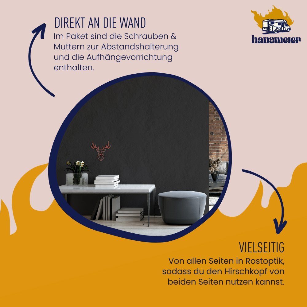 Hansmeier Wanddekoobjekt Wanddeko Hirschkopf Innen, für Metall, & aus Motiv Außen Rost
