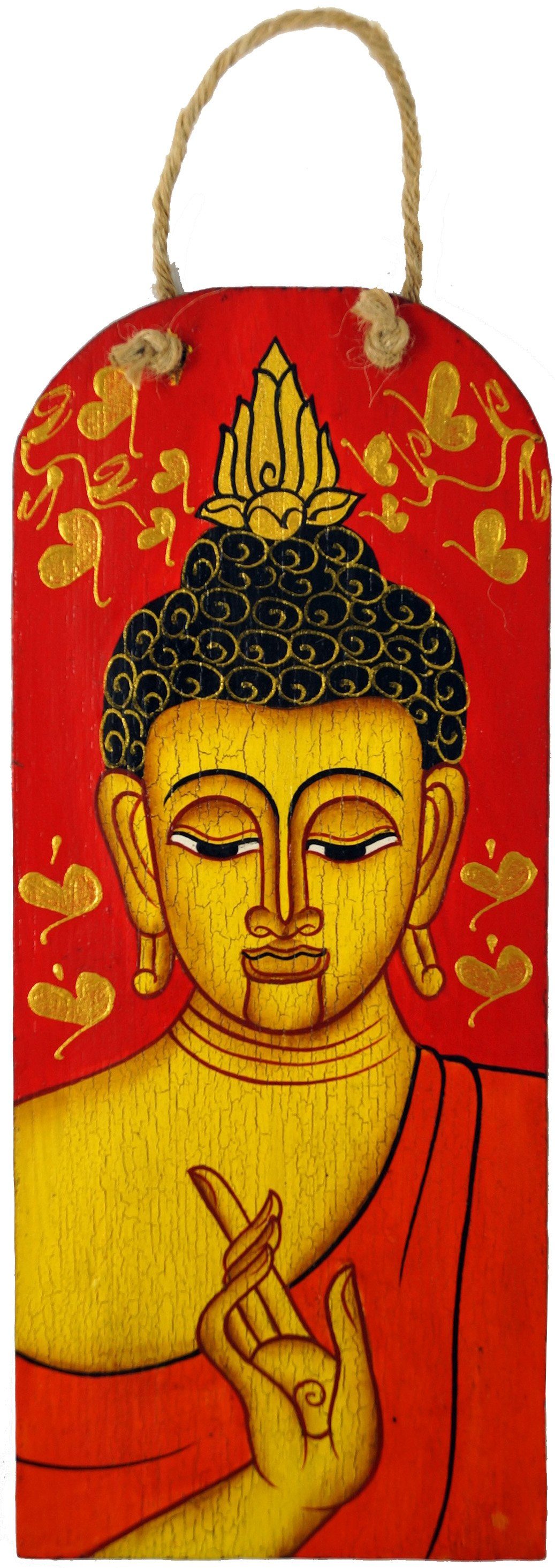 Guru-Shop - auf Handgemaltes Wandbild rot Buddhafigur Buddha Holz