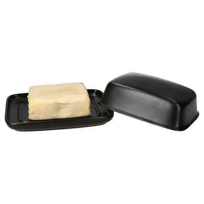MamboCat Butterdose Runa Butterdose mit Deckel schwarz für 250g Butter-Schale Glocke, Steingut