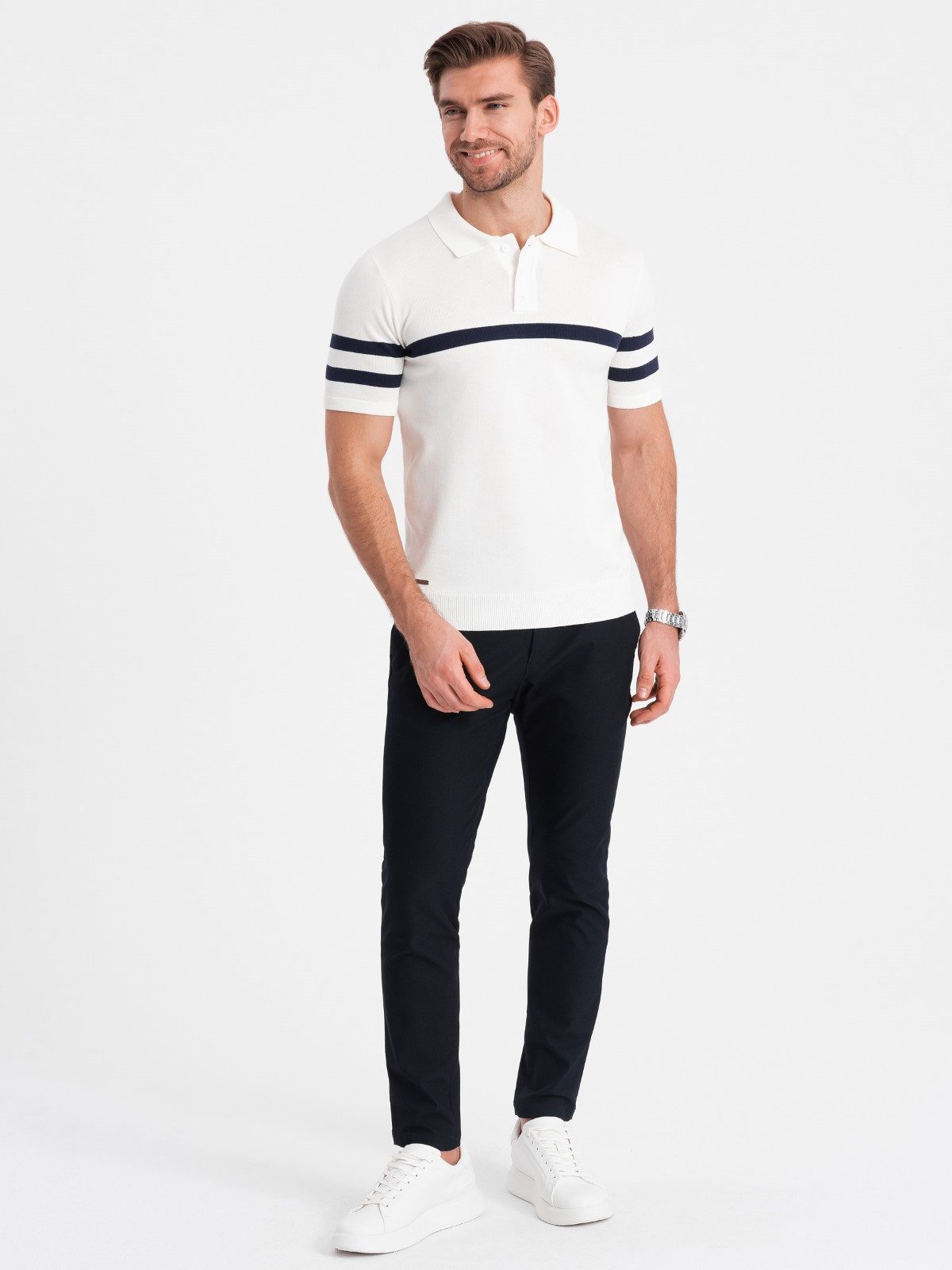 OMBRE Poloshirt Herren-Poloshirt aus weichem Strick mit kontrastierenden Streifen