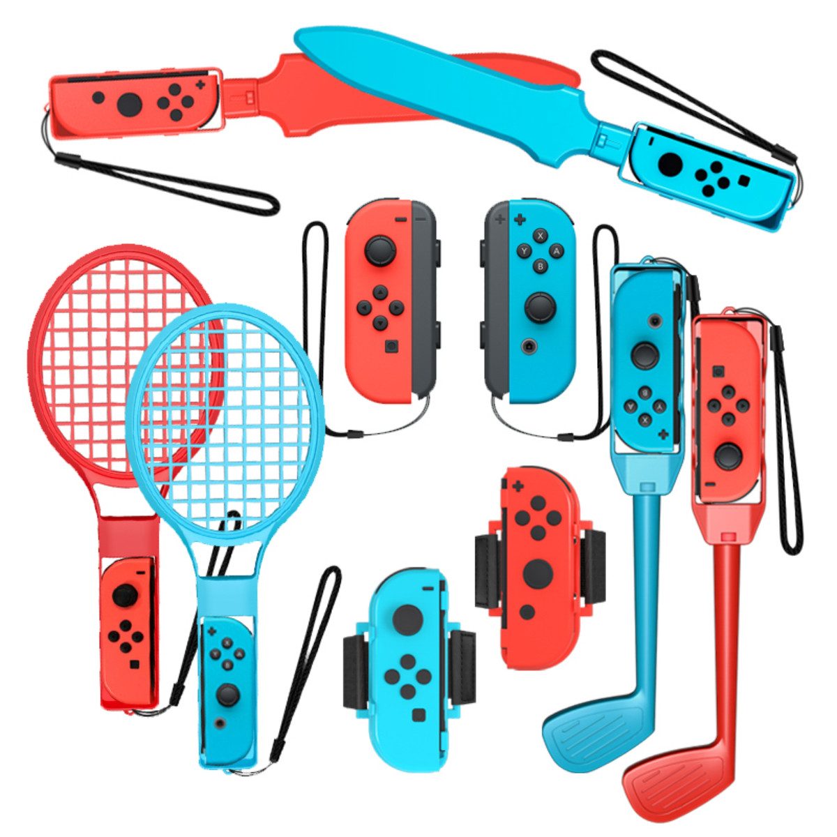 Hurtel Nintendo Switch Sport 10-in-1 Familien Zubehör Nintendo (Zubehörset, Realistisches Zubehör für aktives Familien-Gaming)