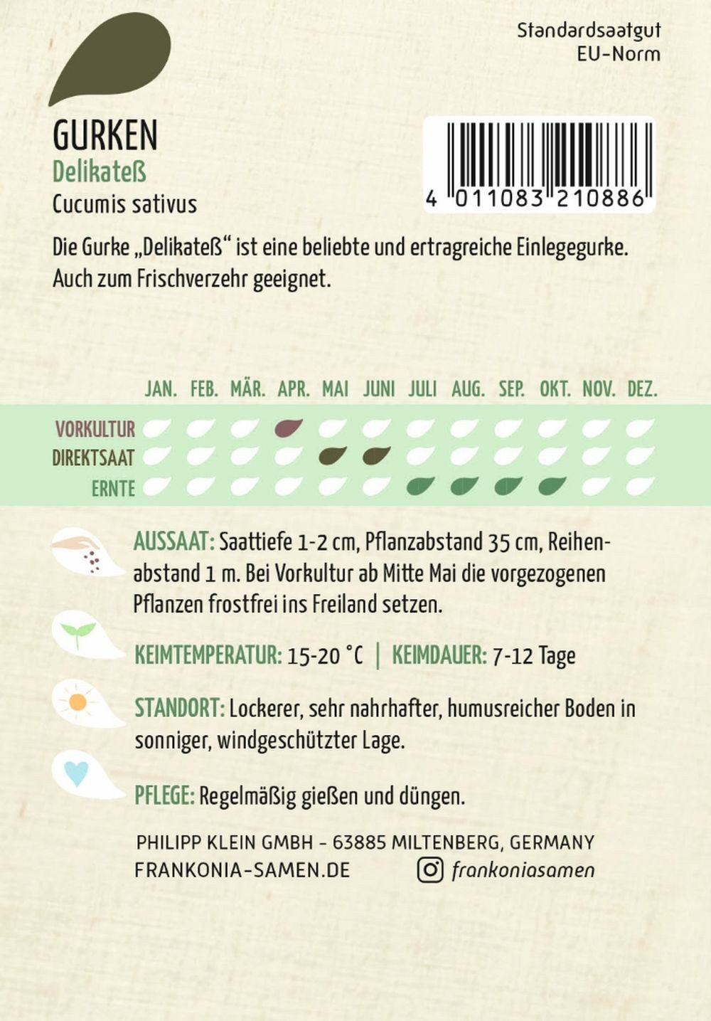 FRANKONIA Gemüsesamen Gurke, Delikateß - Gurken-Samen Saatgut Samen, Cucumis sativus