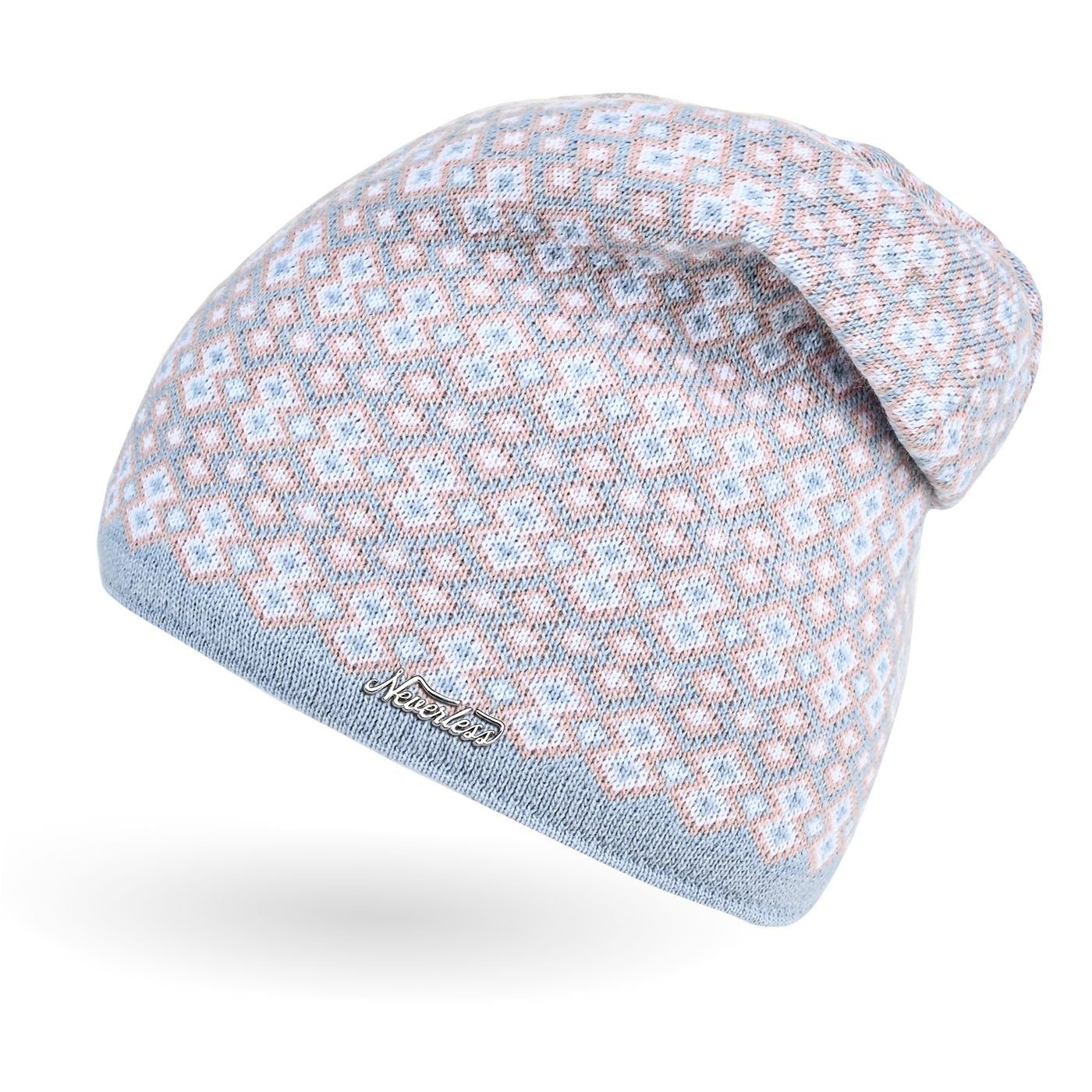 Neverless Strickmütze Damen Strick-Mütze Beanie gefüttert Fleece Innenfutter Winter-Mütze