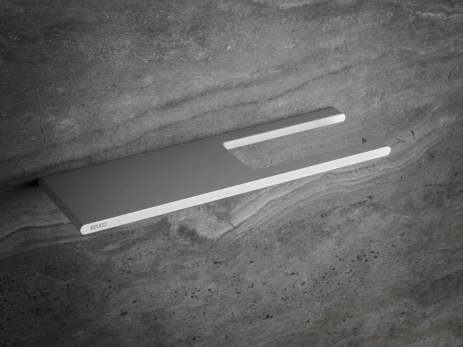 Keuco Toilettenpapierhalter Edition 400 mit offenem Bügel und Ablage, starr, aus Aluminium, silber eloxiert, Made in Germany, Wandmontage