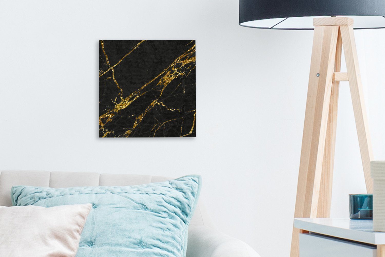 OneMillionCanvasses® Leinwandbild Marmor - Leinwand - für Bilder Schlafzimmer St), Wohnzimmer (1 - Hip, Gold Schwarz