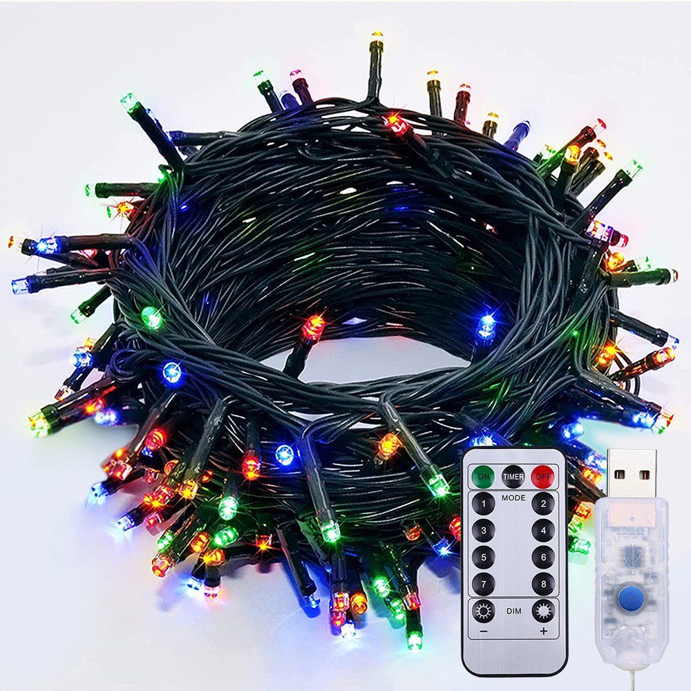 Rosnek LED-Lichterkette 5-10M 50-100 LEDs Vorhang LED Lichterkette  Weihnachtsbaum Light, Wasserdicht, 8 Modi,mit Fernbedienung