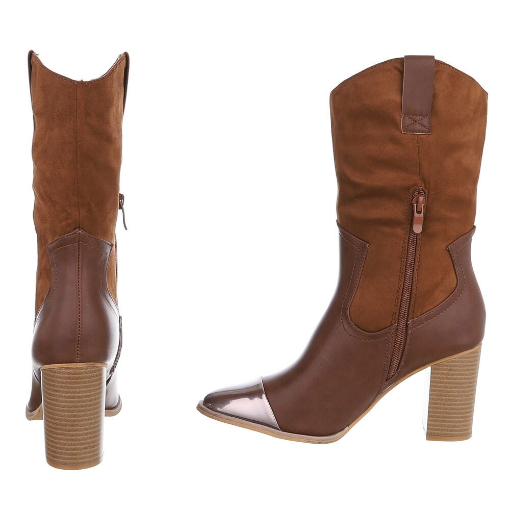 Ital-Design Eleganter Stiefel mit Blockabsatz und Metalliceinsatz Westernstiefel (65394605) Blockabsatz Stiefel in Camel – Bild 5 von 5