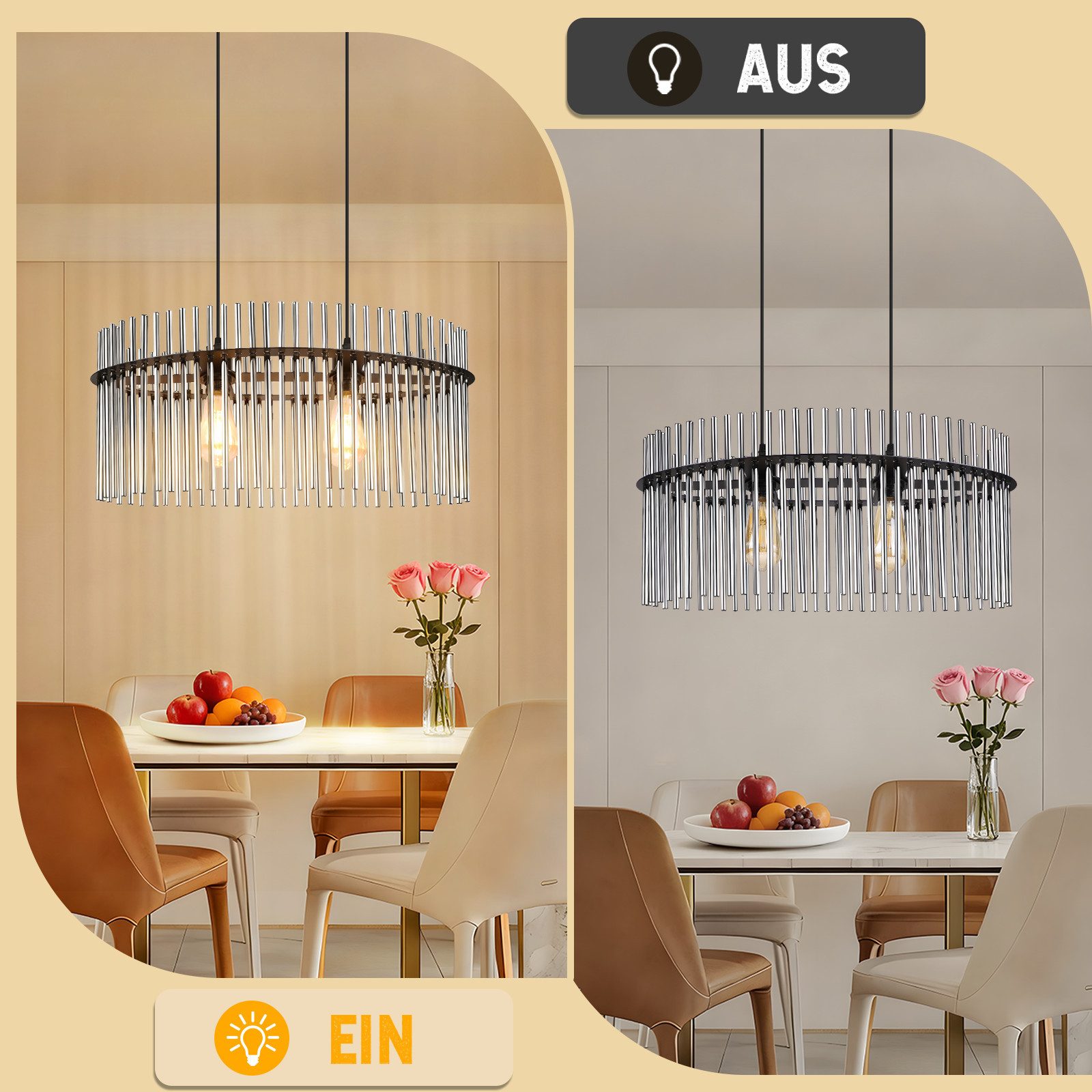 Nettlife Pendelleuchte Glas modern Schwarz/Gold 2 Flammig Hängelampe kristall Schirm 60cm E27, ohne Leuchtmittel, für esstisch esszimmer Wohnzimmer Küche – Bild 5 von 5